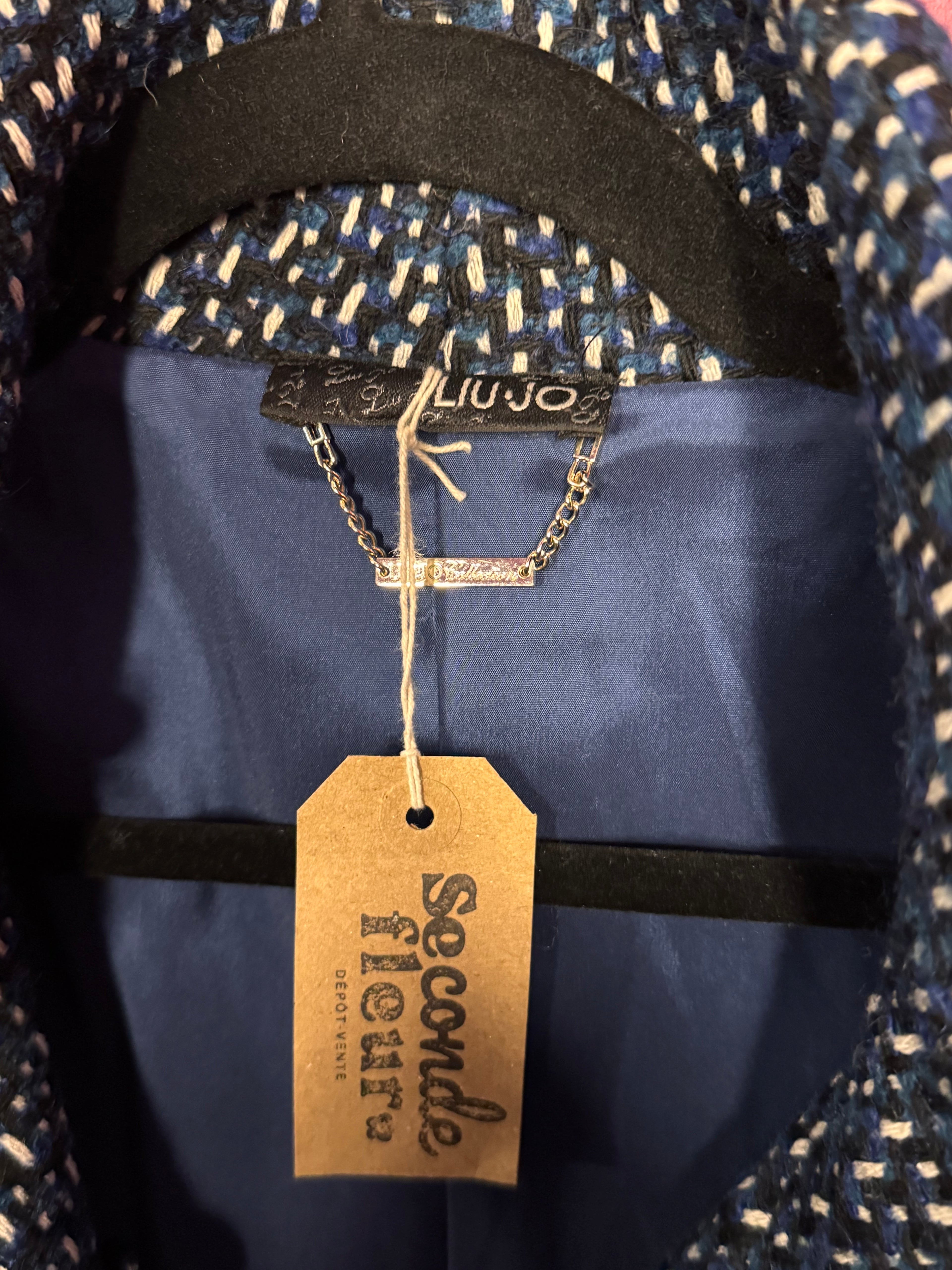 Manteau en tweed bleu / blanc / noir