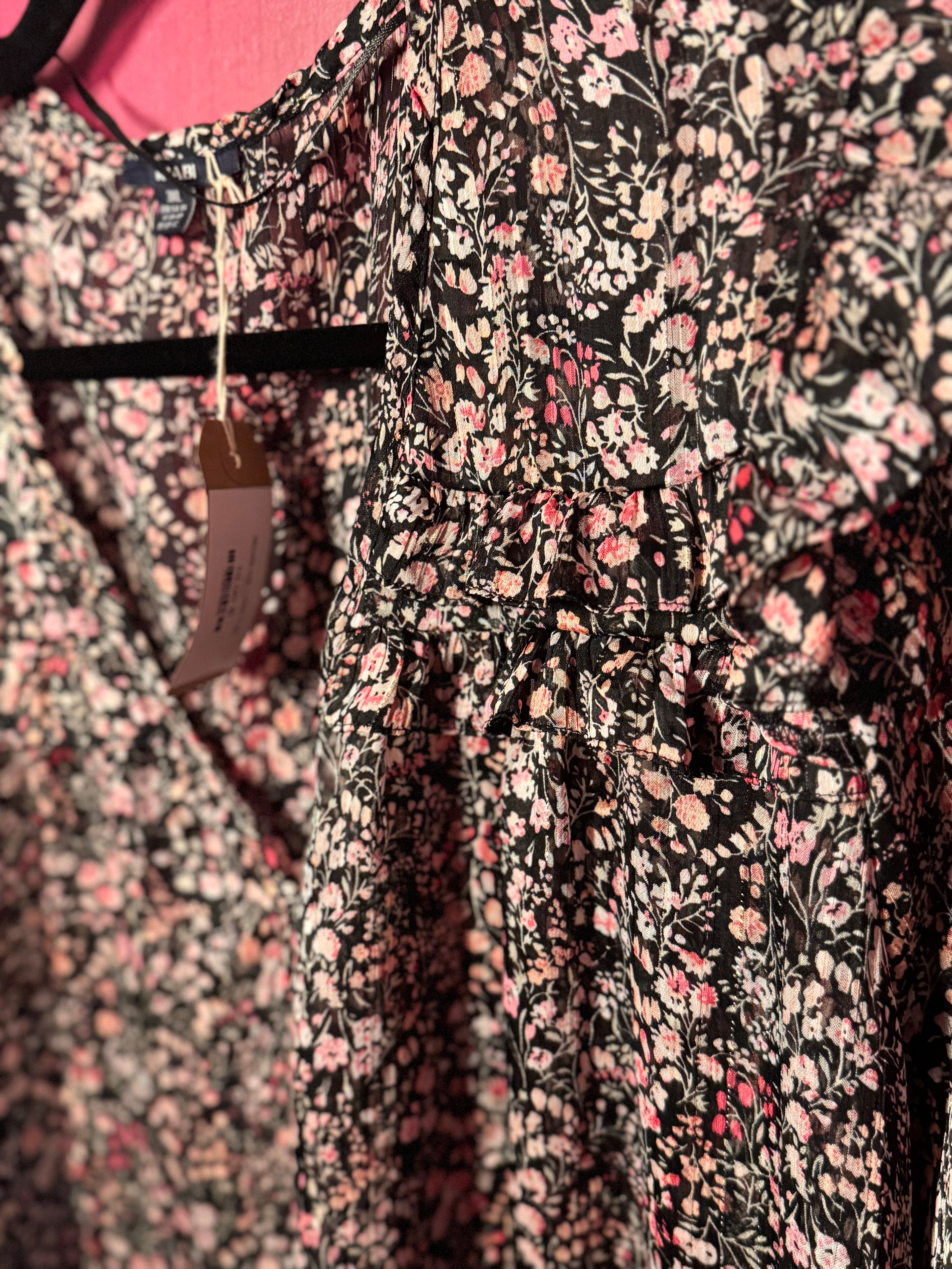 Blouse fleurie noir / rose