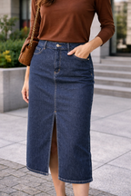 Jupe marine mi-longue en jean