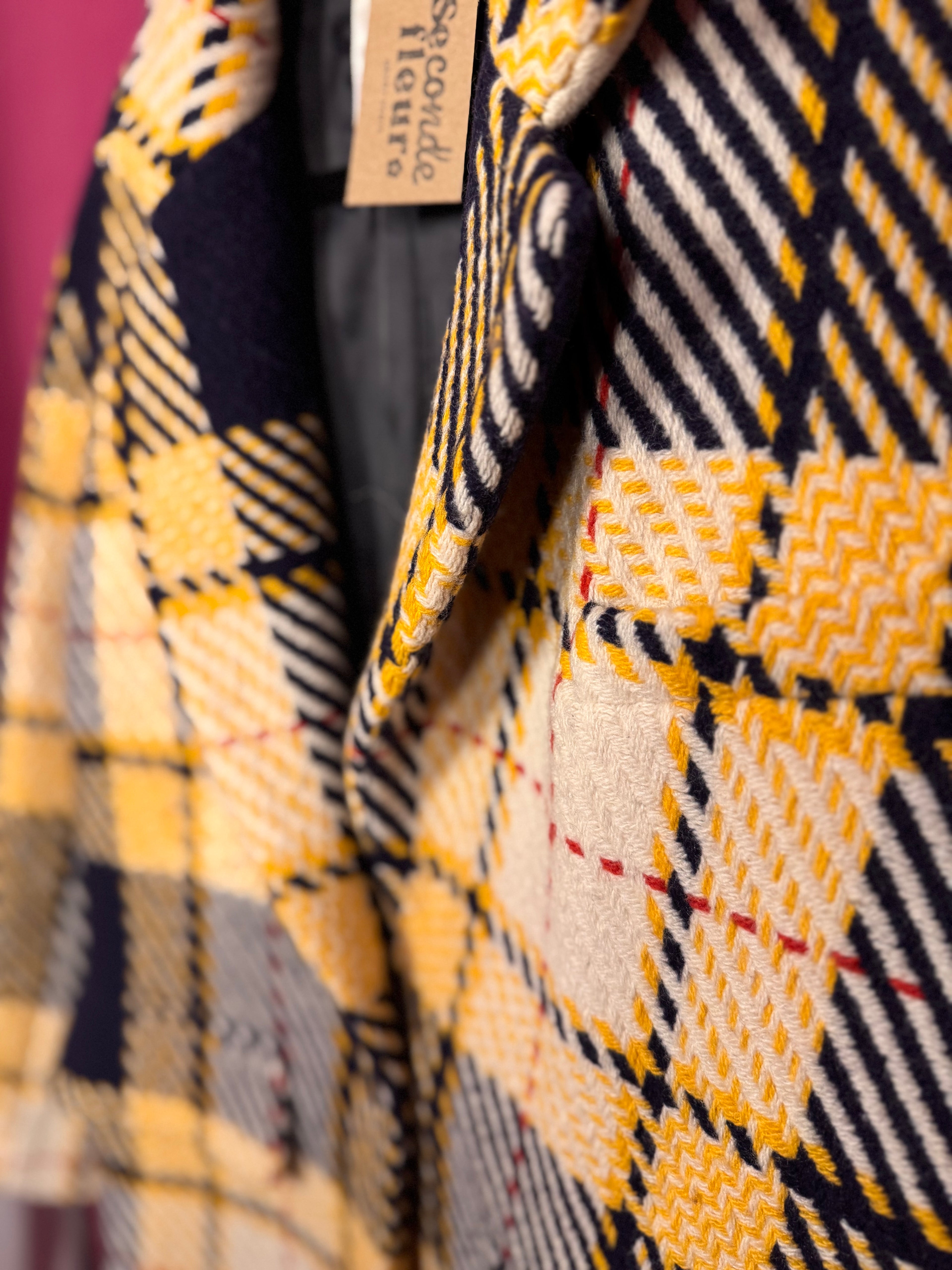 Manteau en laine marine / jaune / écru