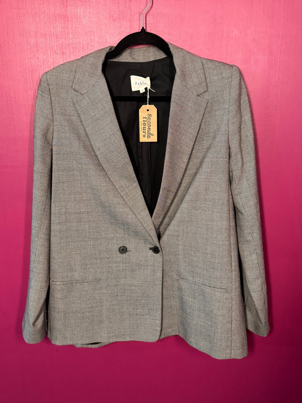 Blazer pied-de-poule noir / blanc en laine vierge