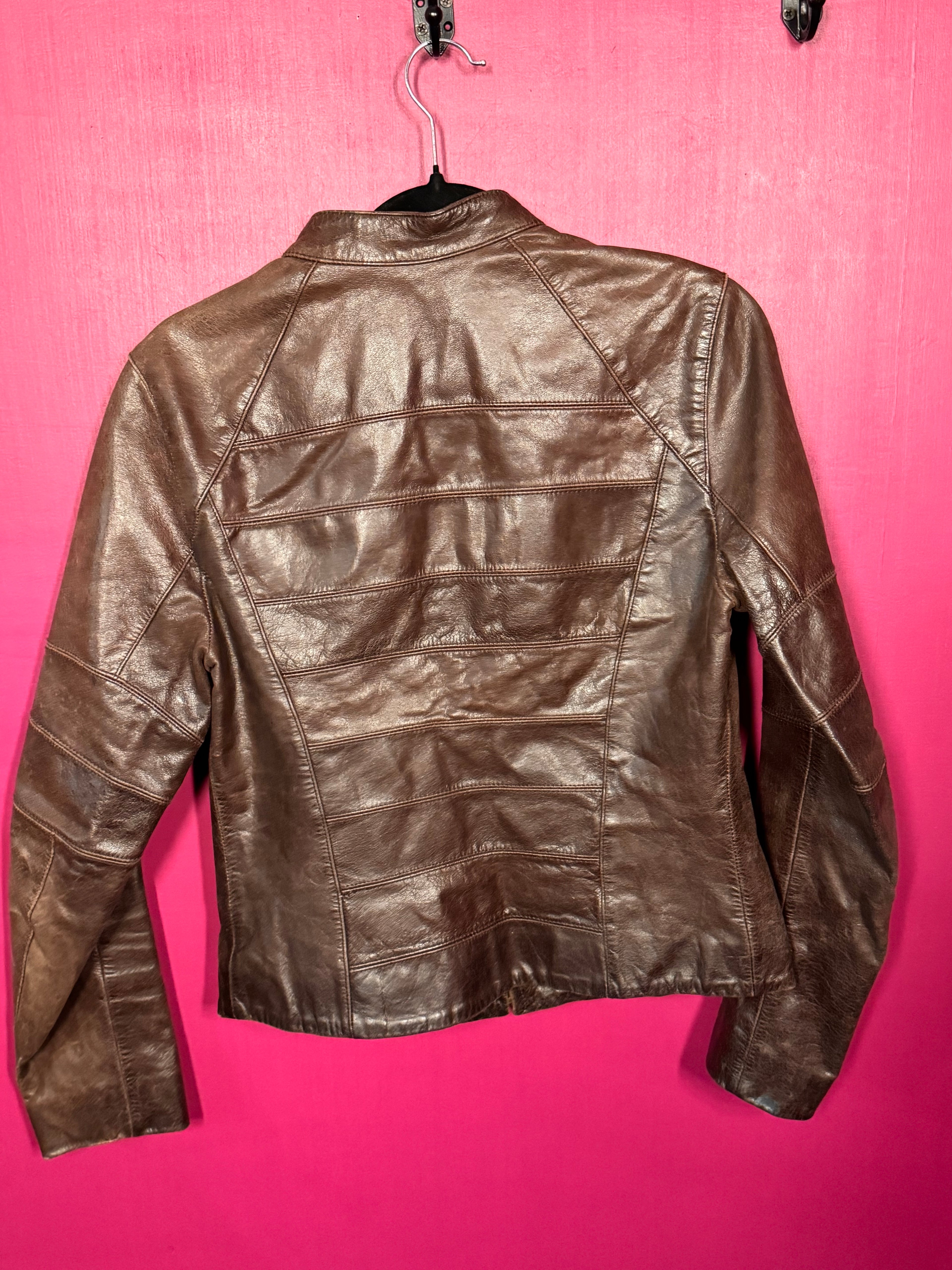 Veste en cuir biker marron