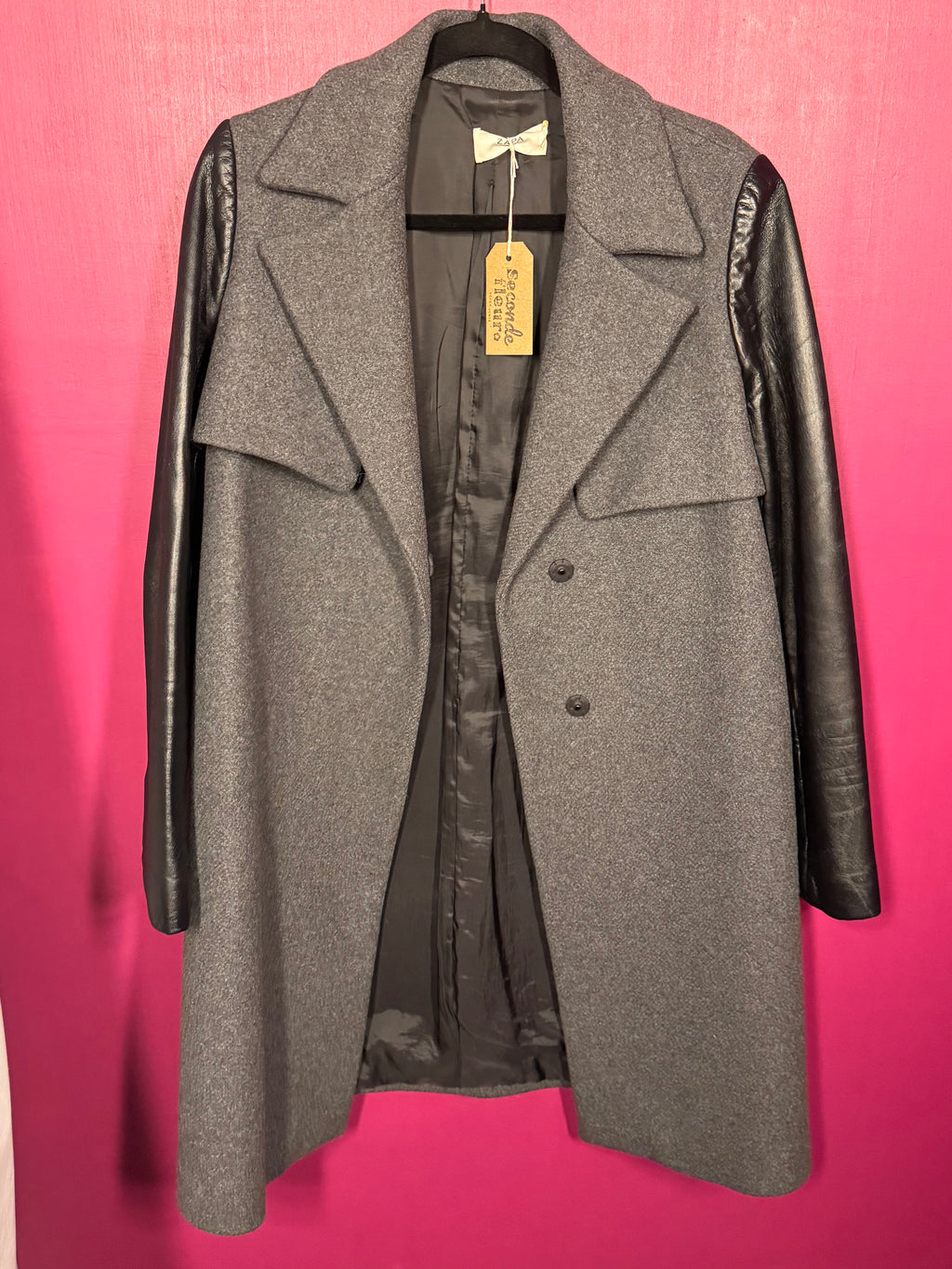 Manteau long gris / noir