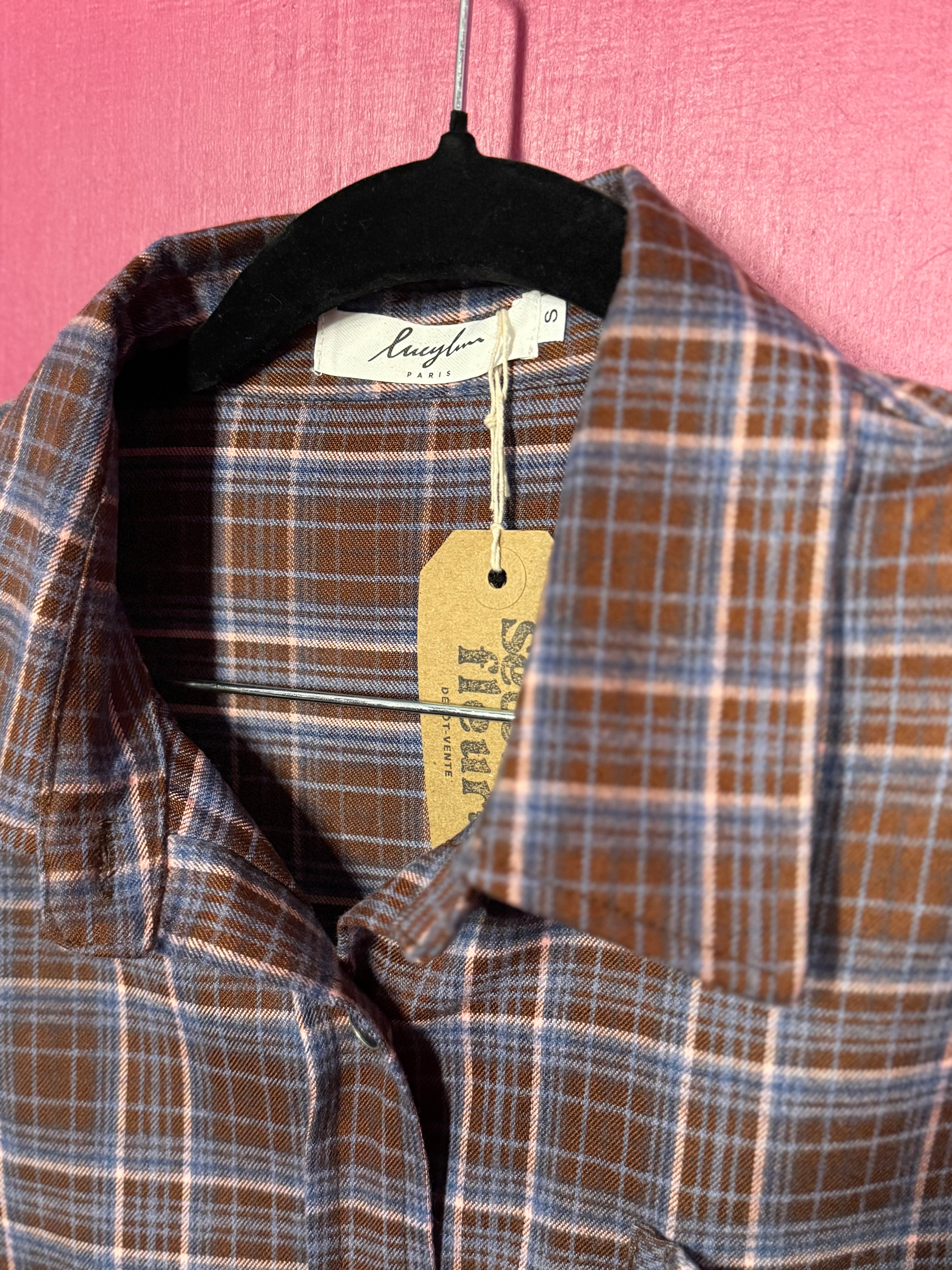 Chemise à carreaux marron / bleu / rose