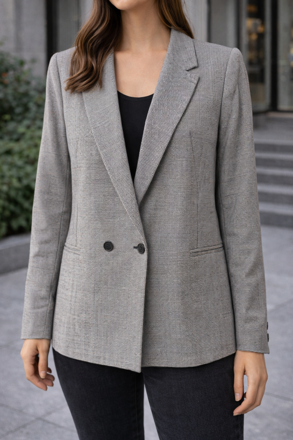 Blazer pied-de-poule noir / blanc en laine vierge
