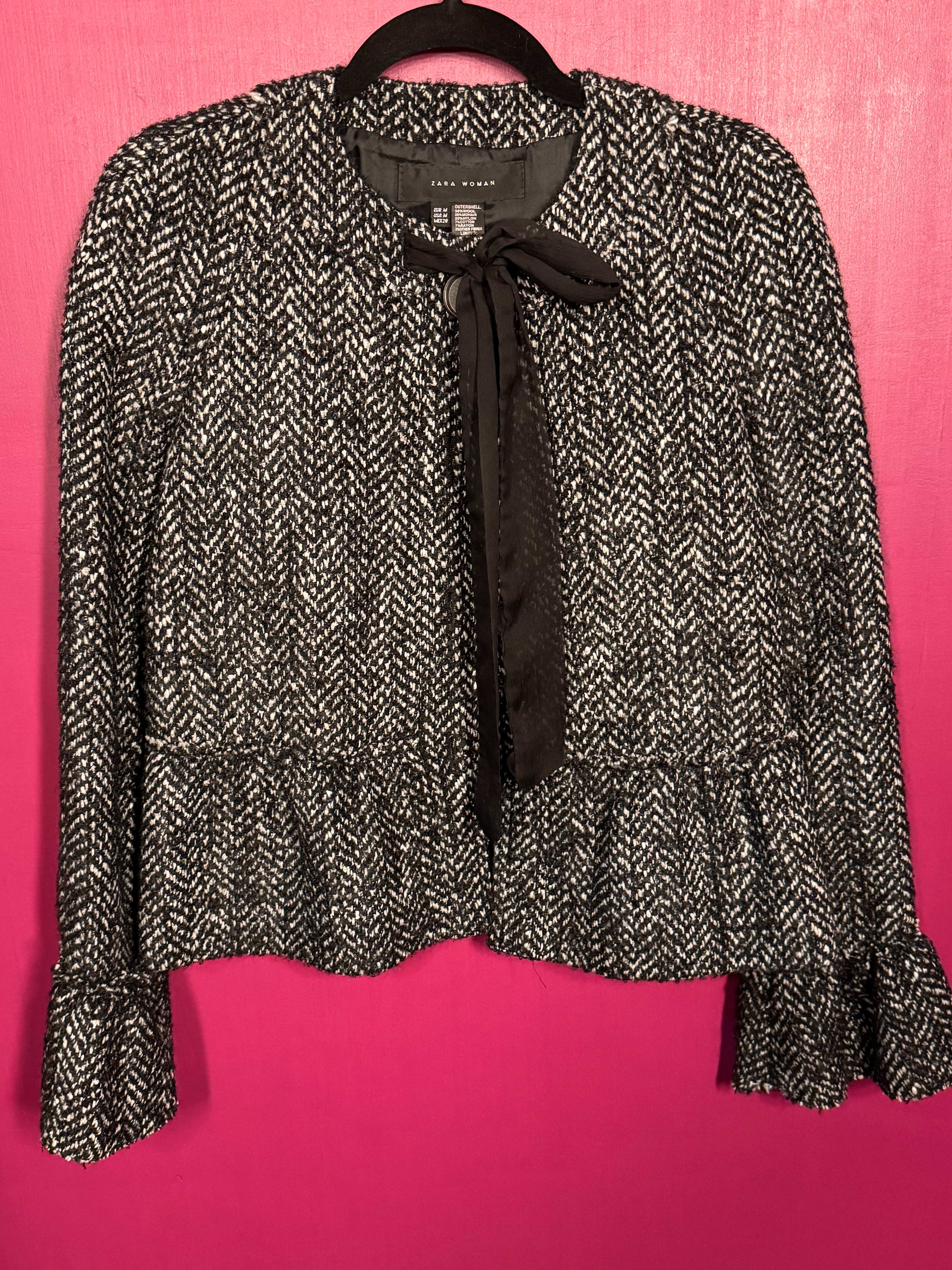 Veste en tweed noir / blanc laine et mohair
