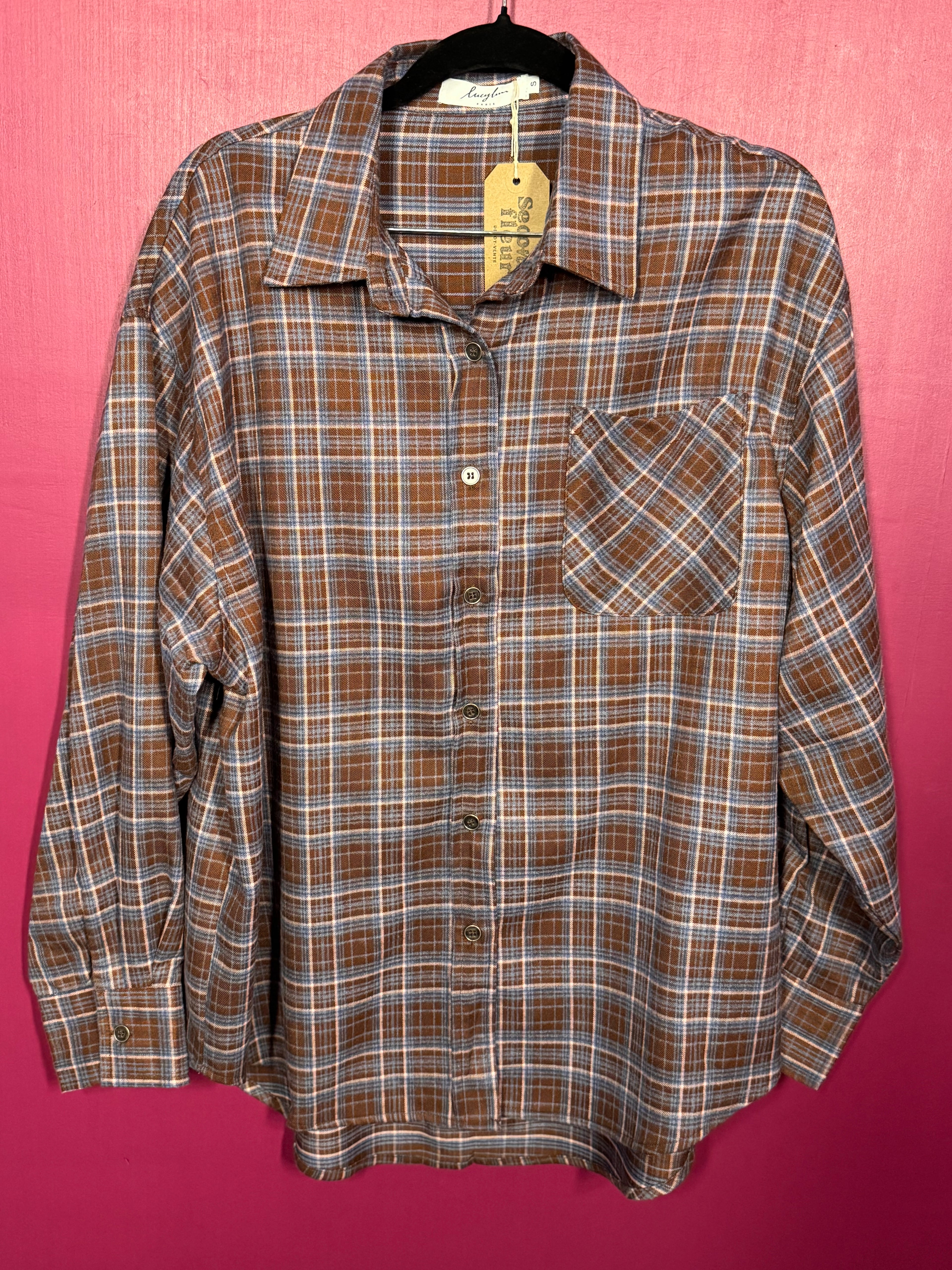 Chemise à carreaux marron / bleu / rose