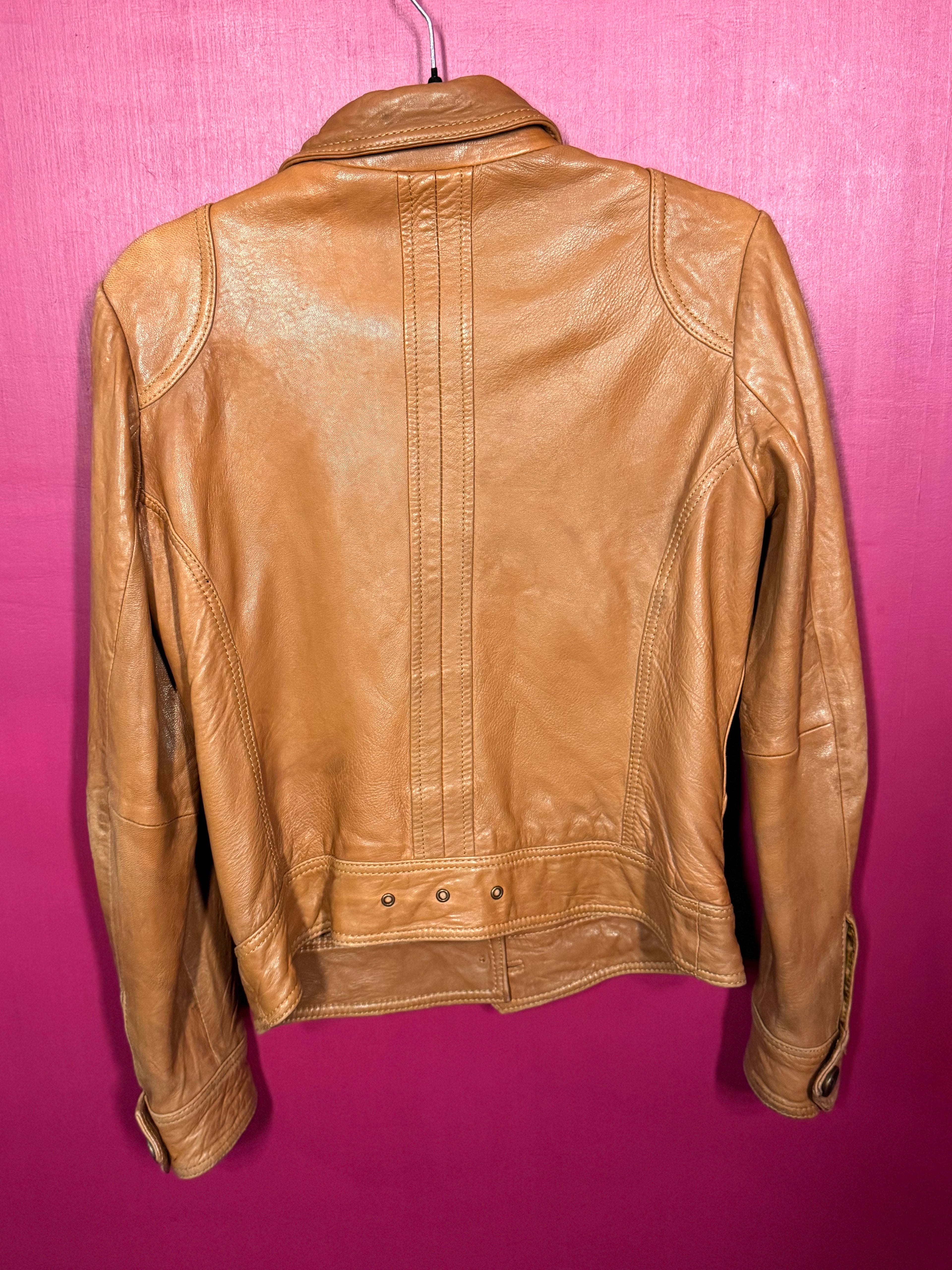 Veste en cuir d'agneau camel