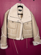 Manteau écru fausse fourrure