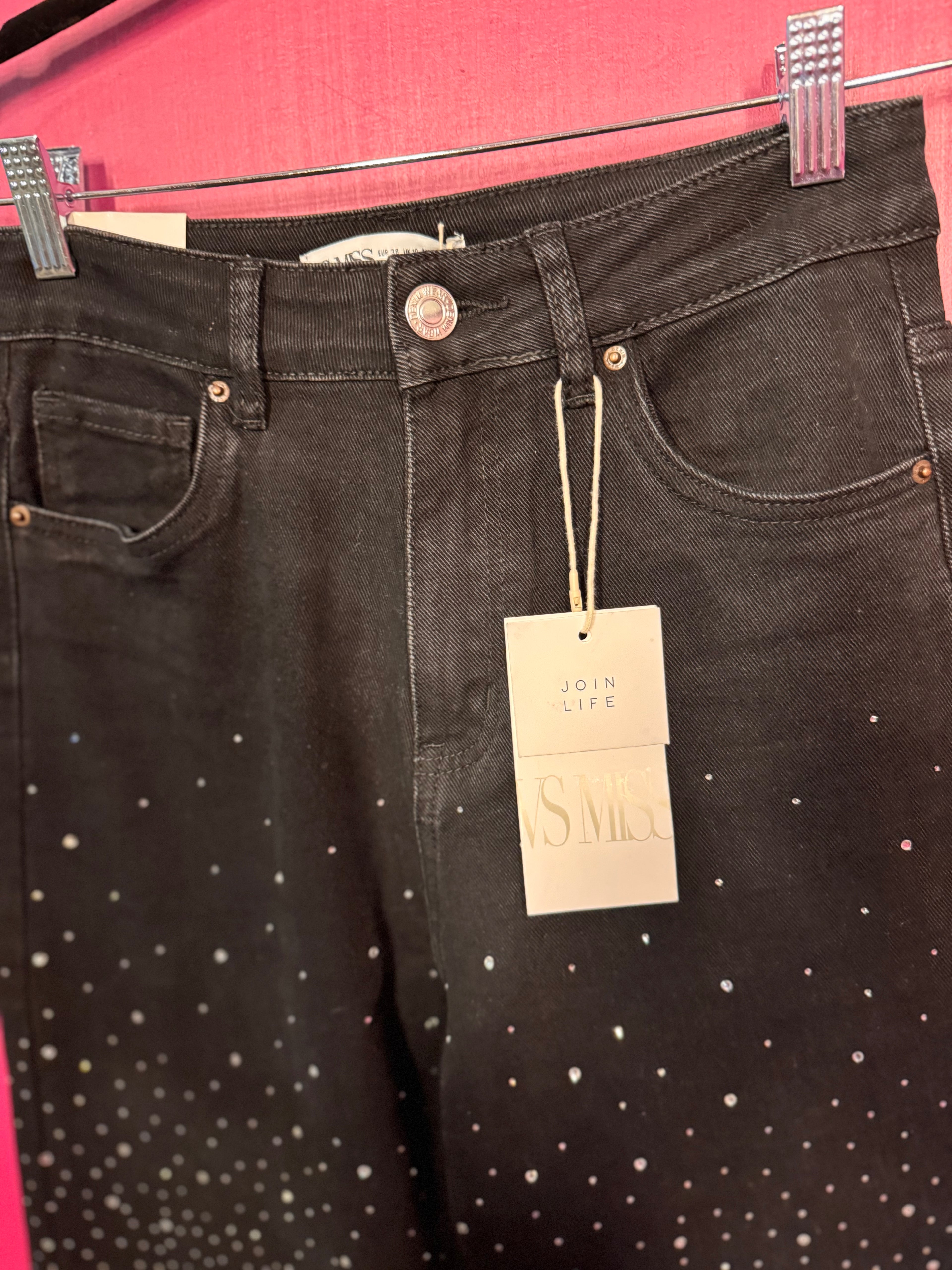 Jean large noir à strass