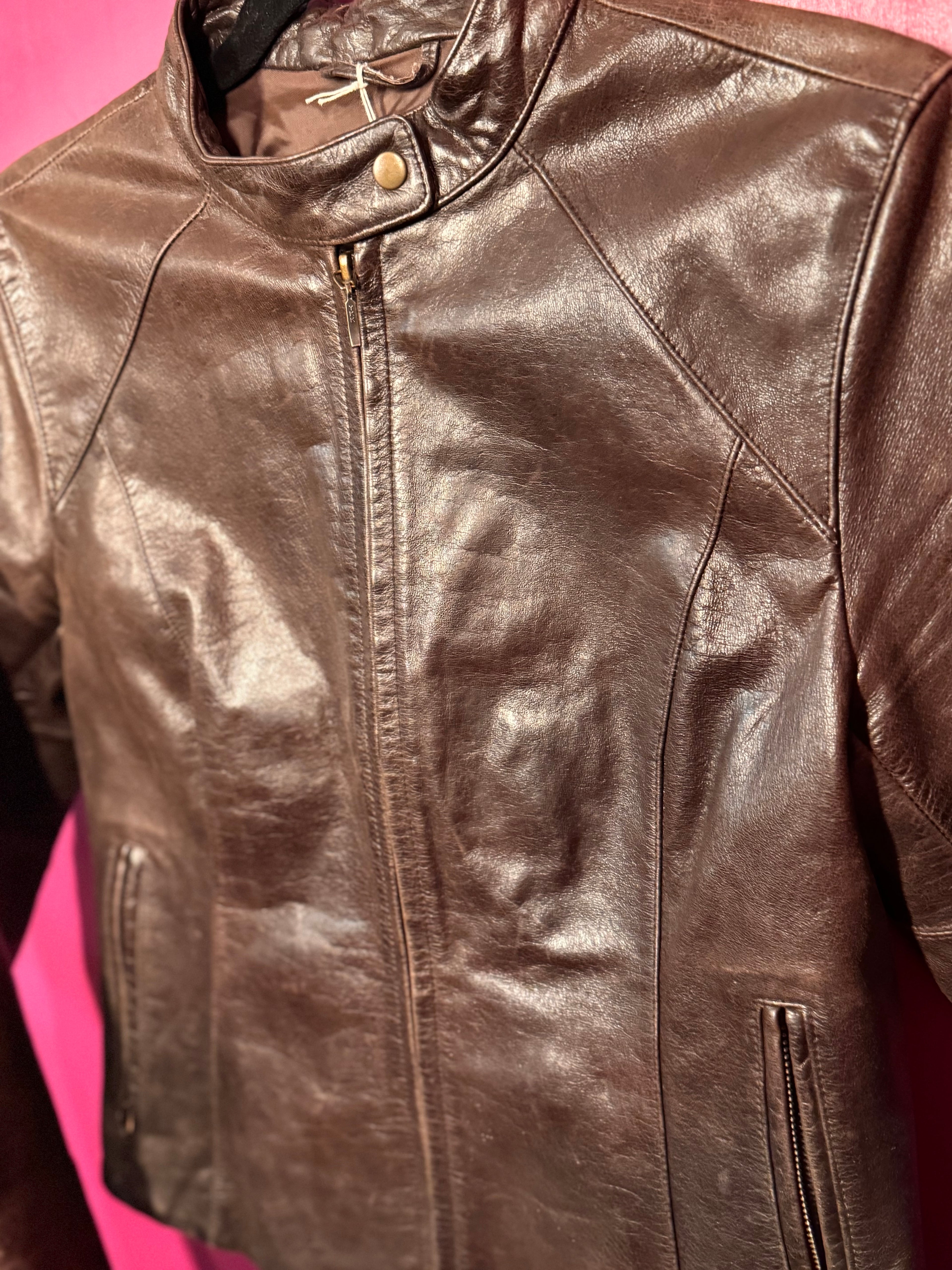 Veste en cuir biker marron