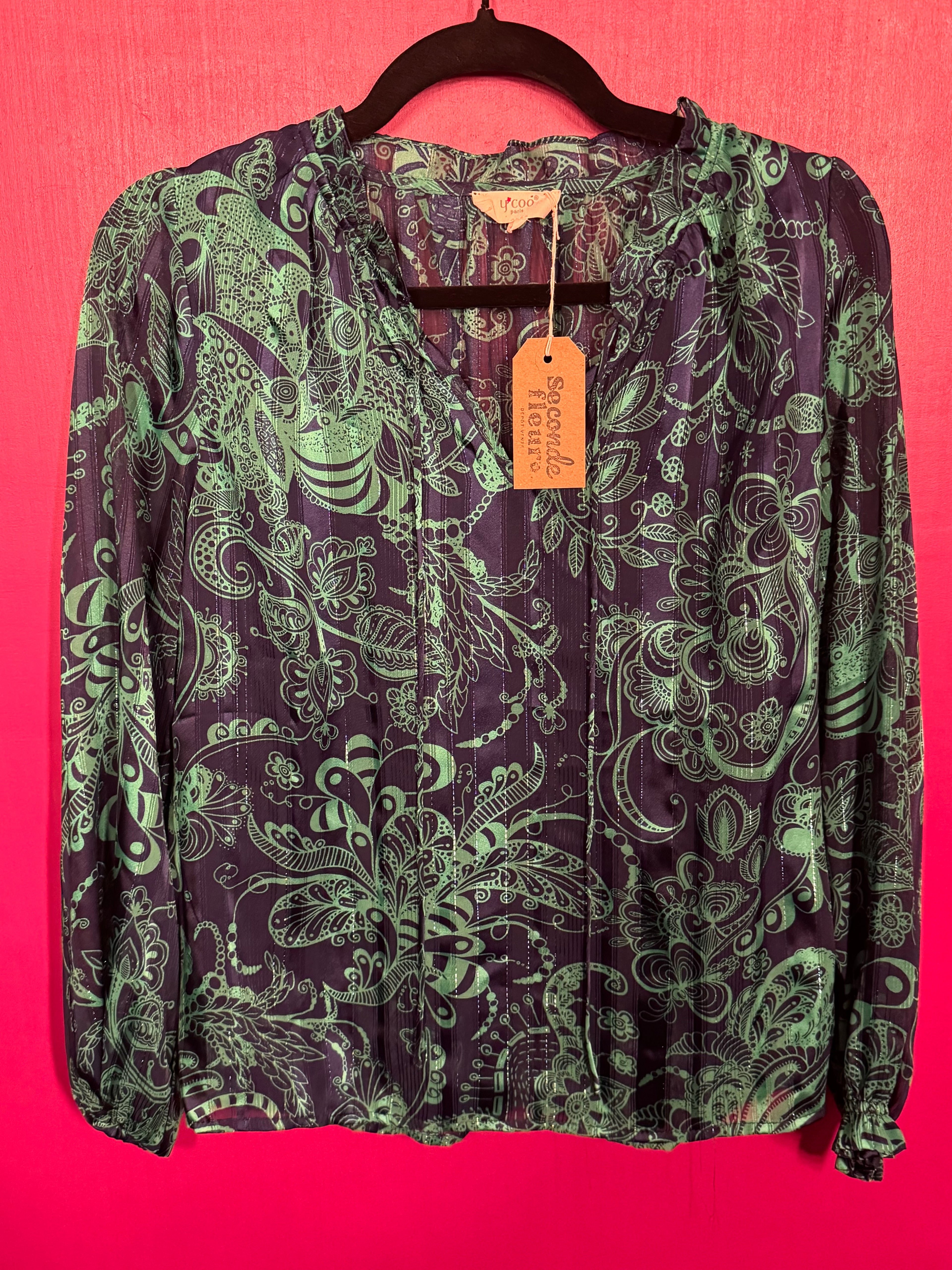 Blouse bleu / vert à motif floral