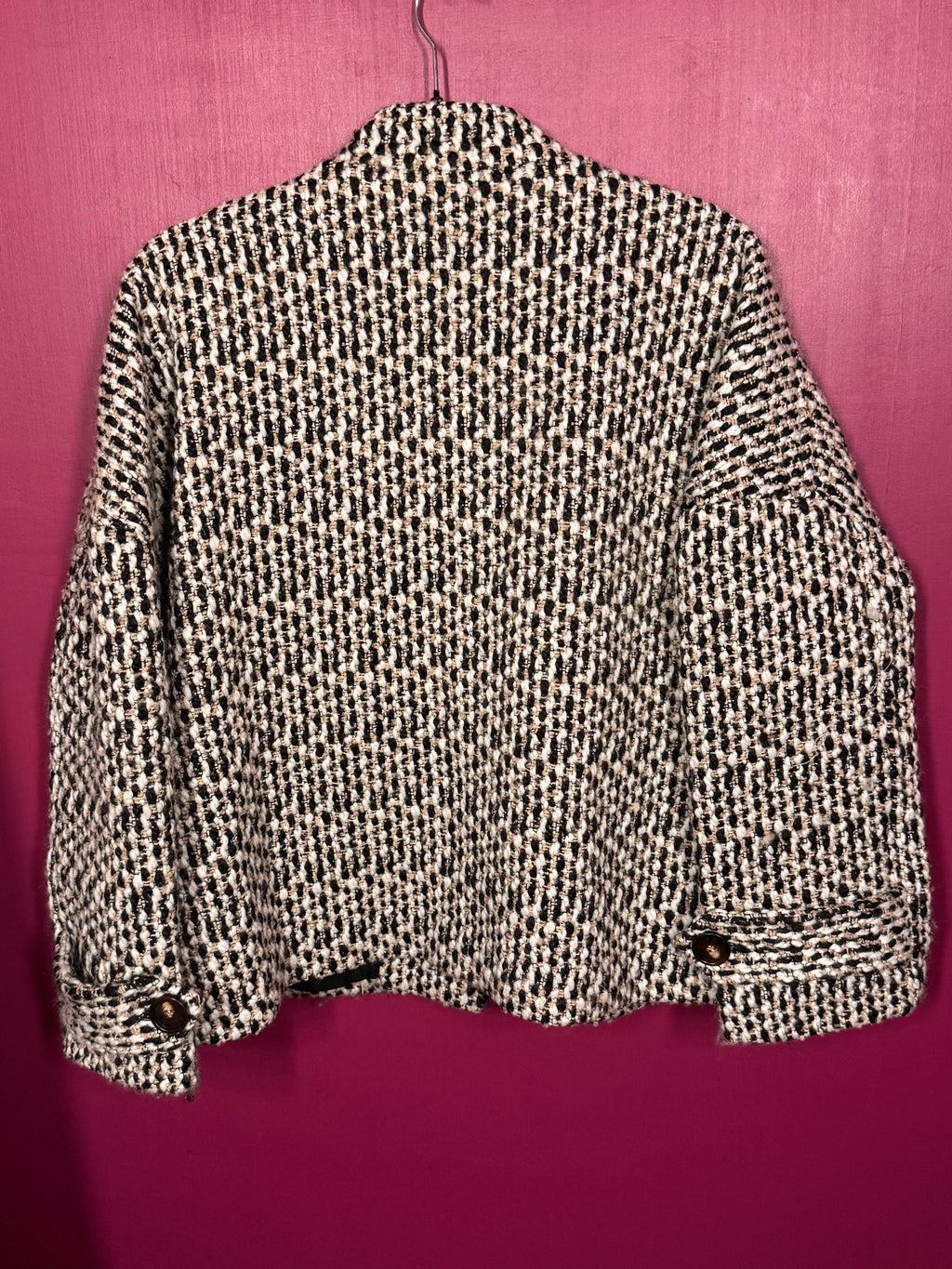 Manteau en tweed noir / écru / beige