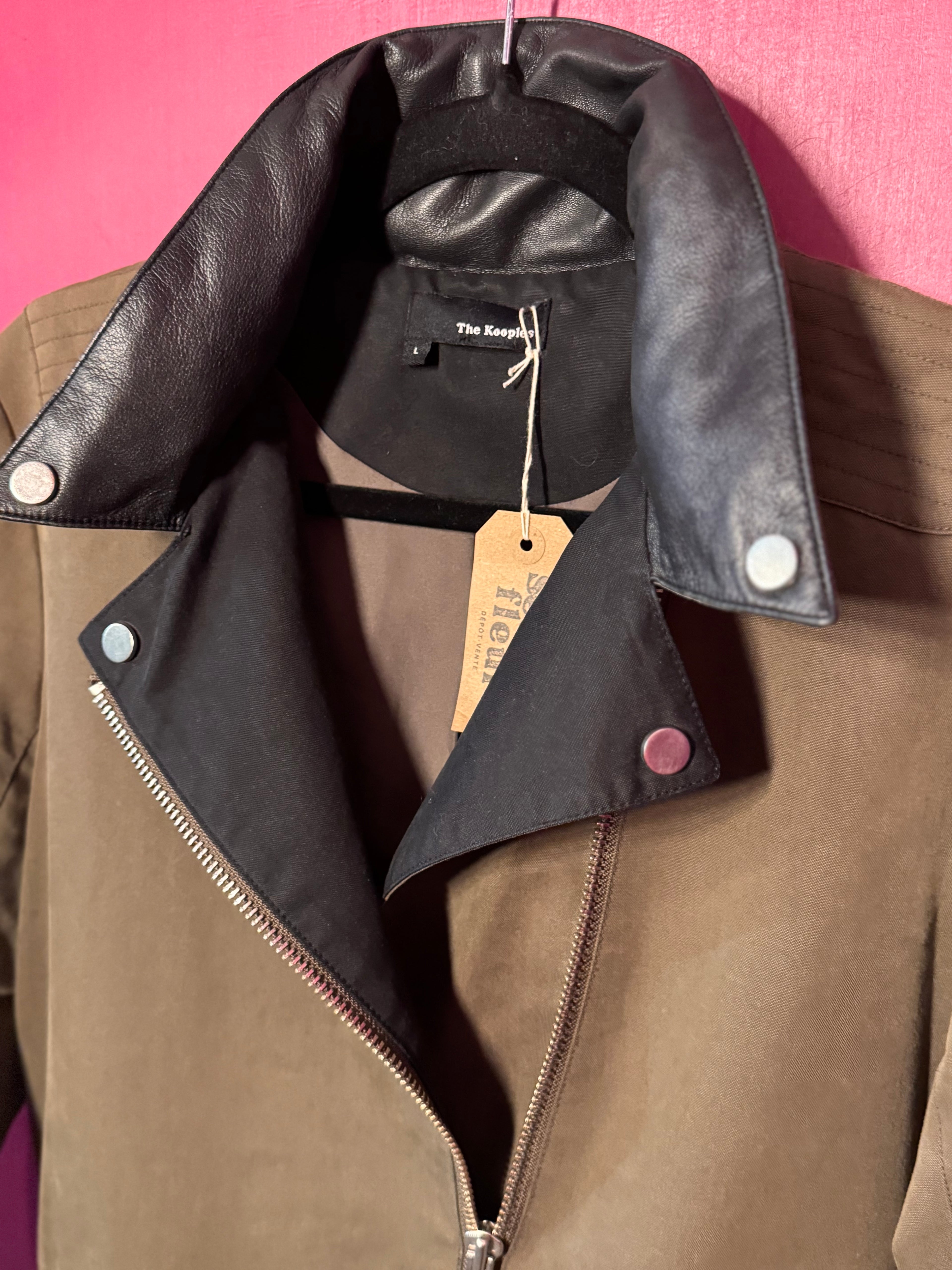 Manteau kaki col cuir noir