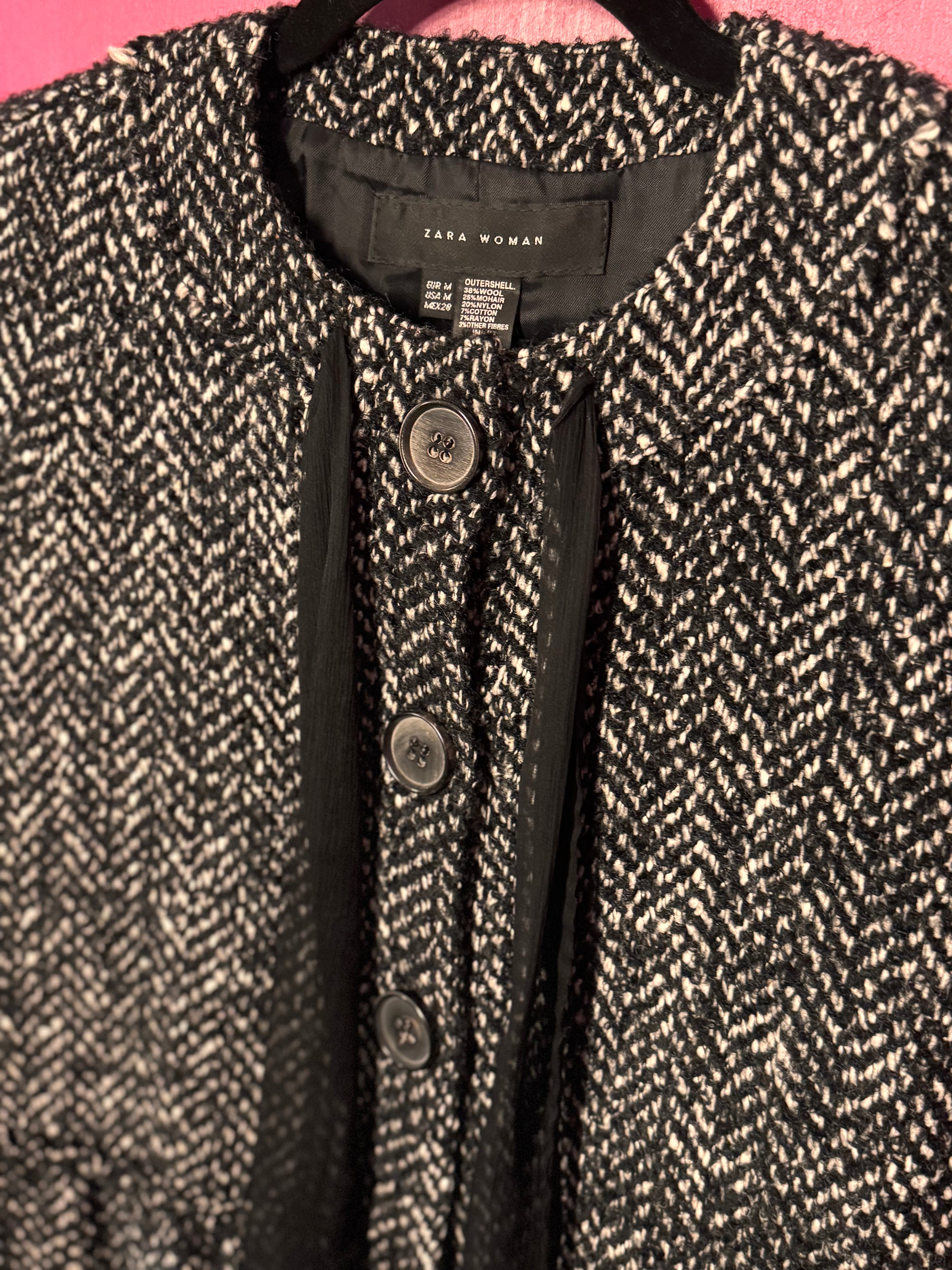 Veste en tweed noir / blanc laine et mohair