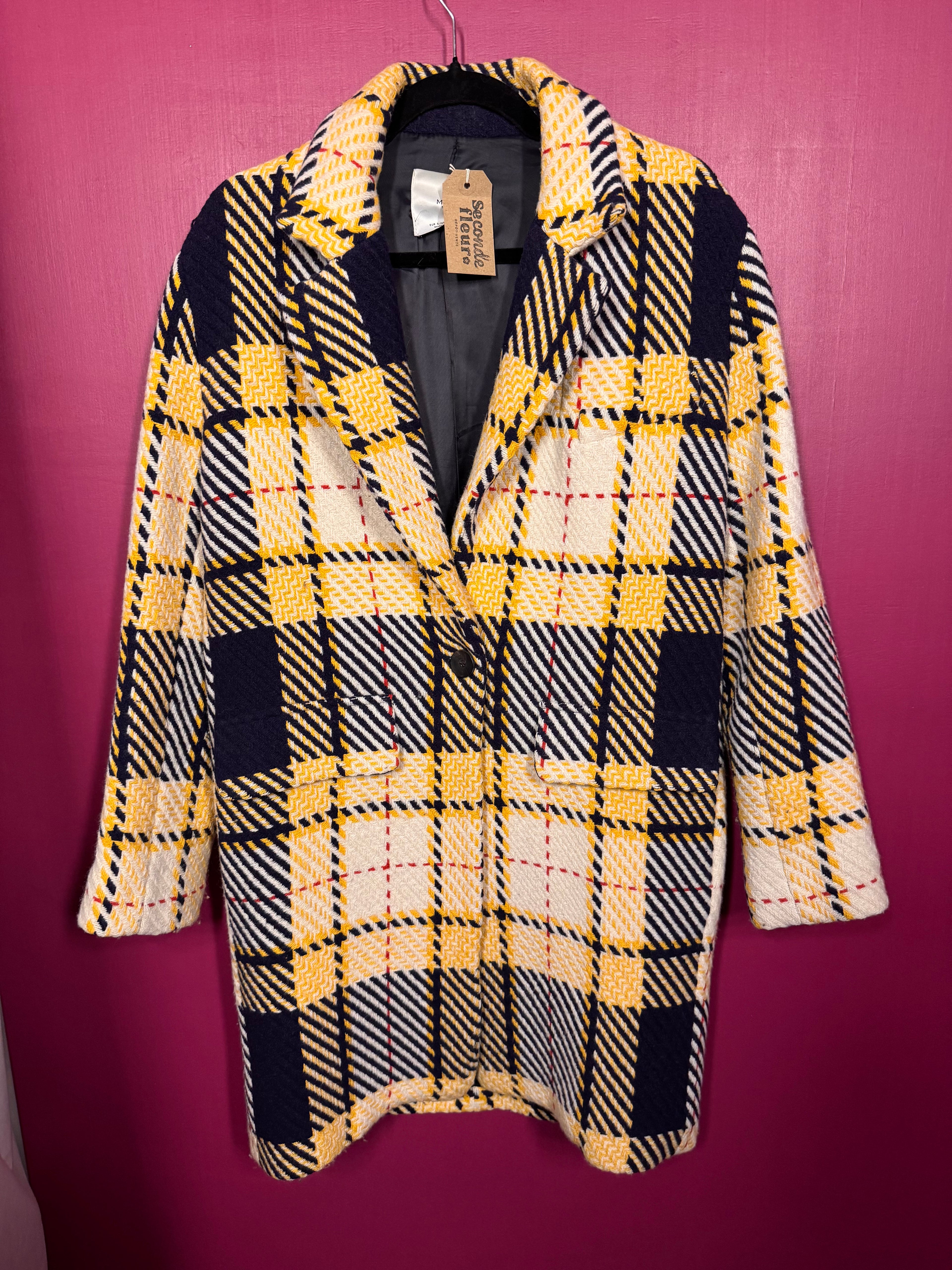 Manteau en laine marine / jaune / écru