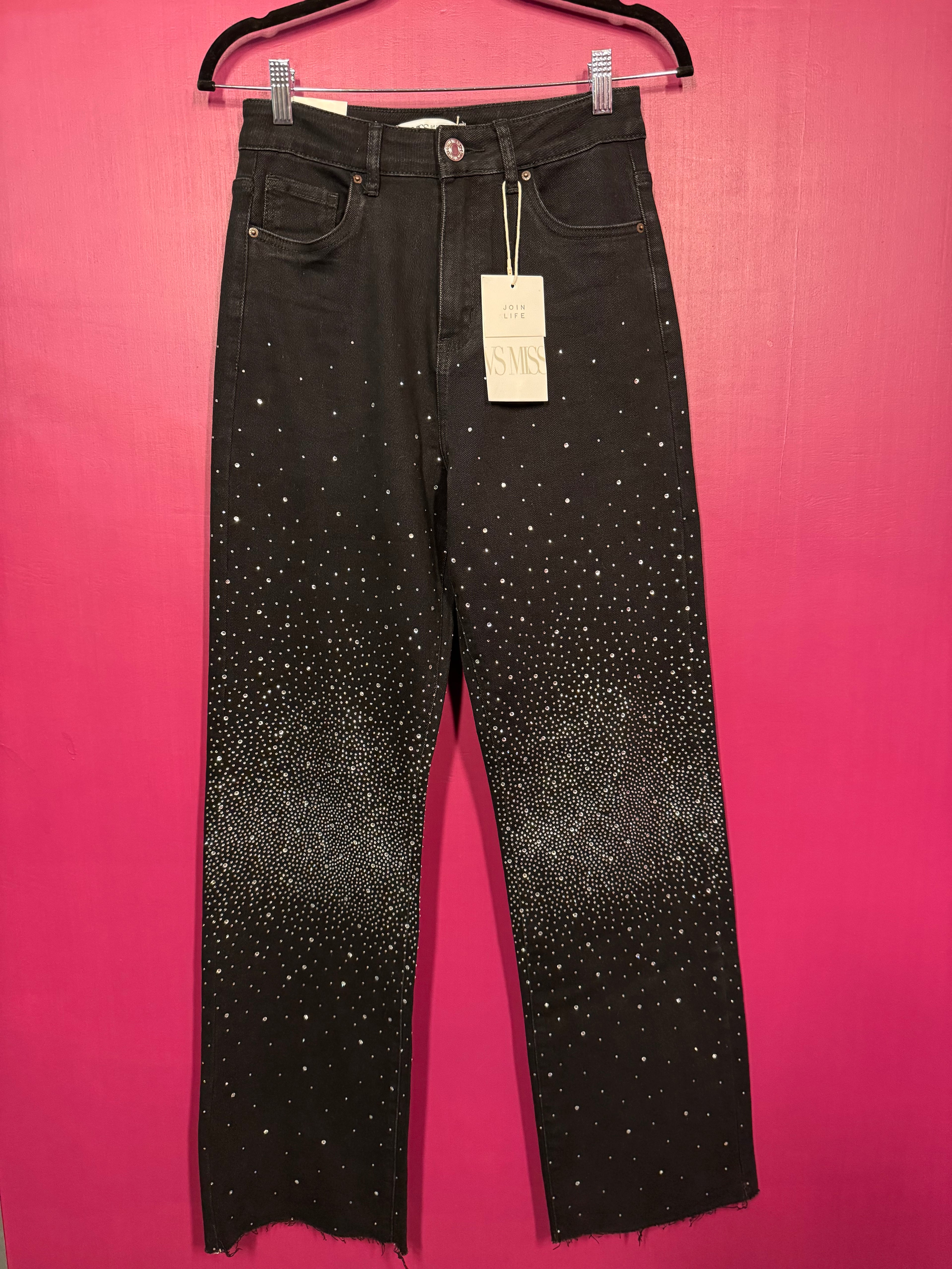 Jean large noir à strass