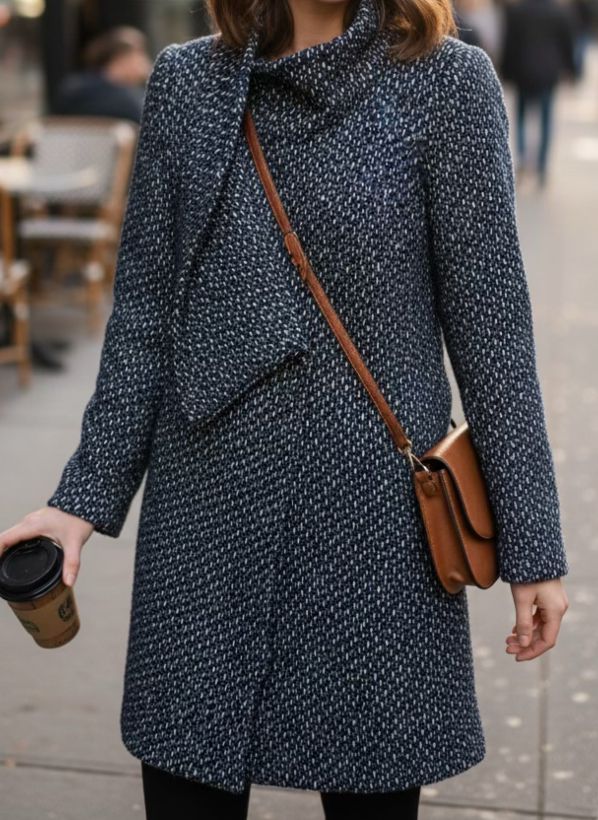 Manteau en tweed bleu / blanc / noir