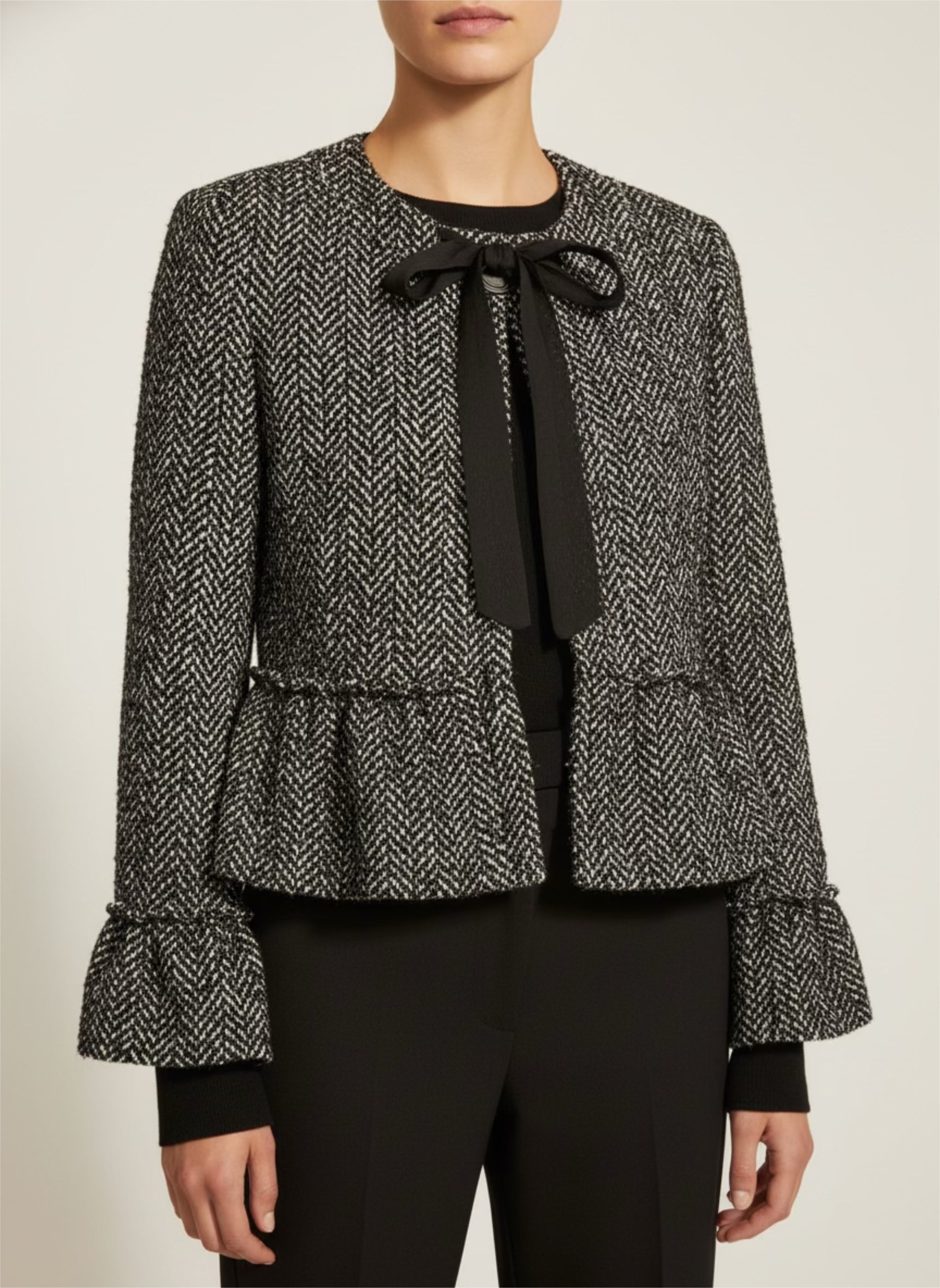 Veste en tweed noir / blanc laine et mohair