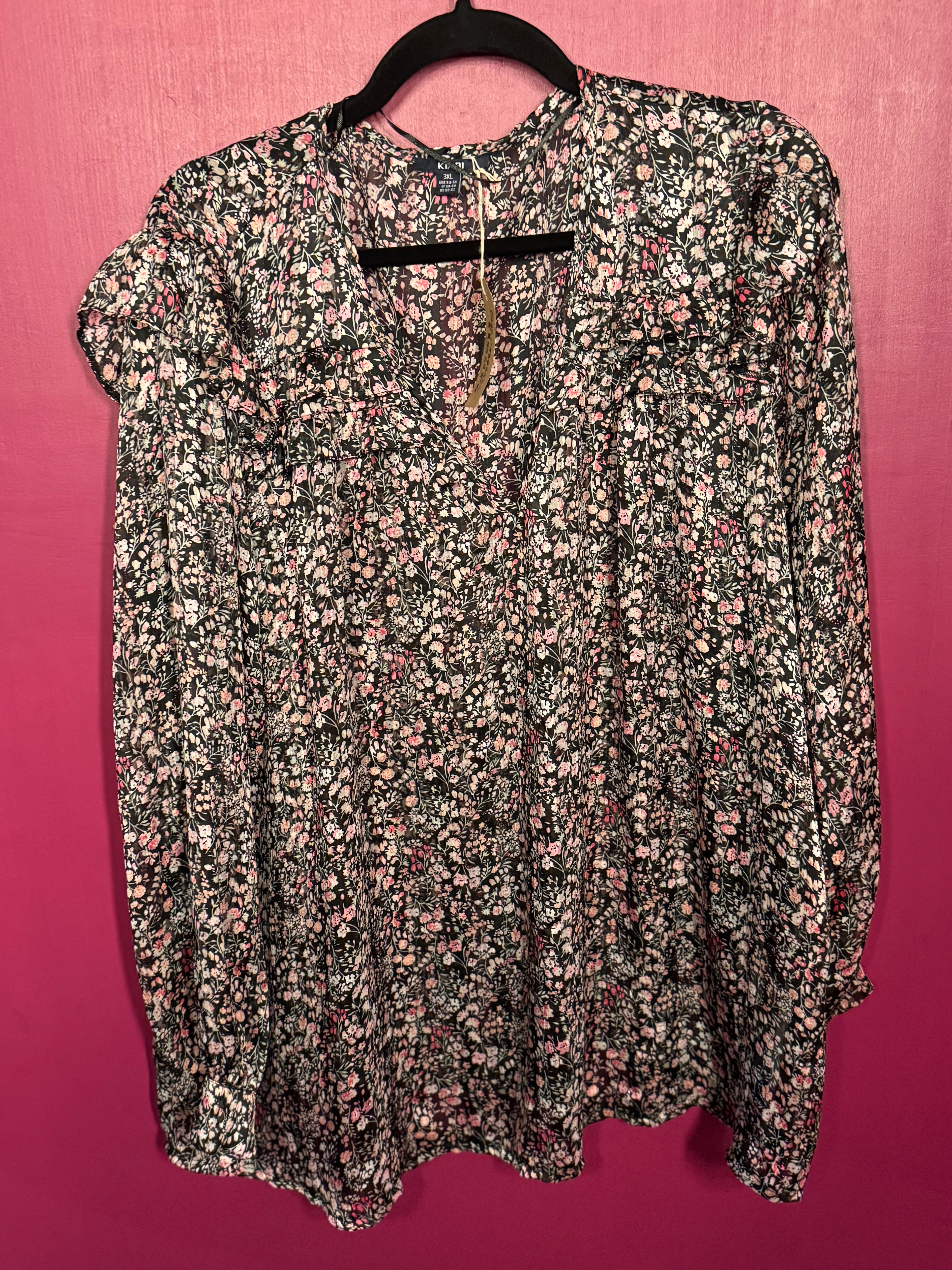 Blouse fleurie noir / rose