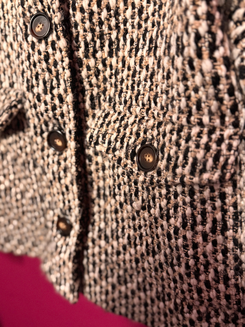 Manteau en tweed noir / écru / beige