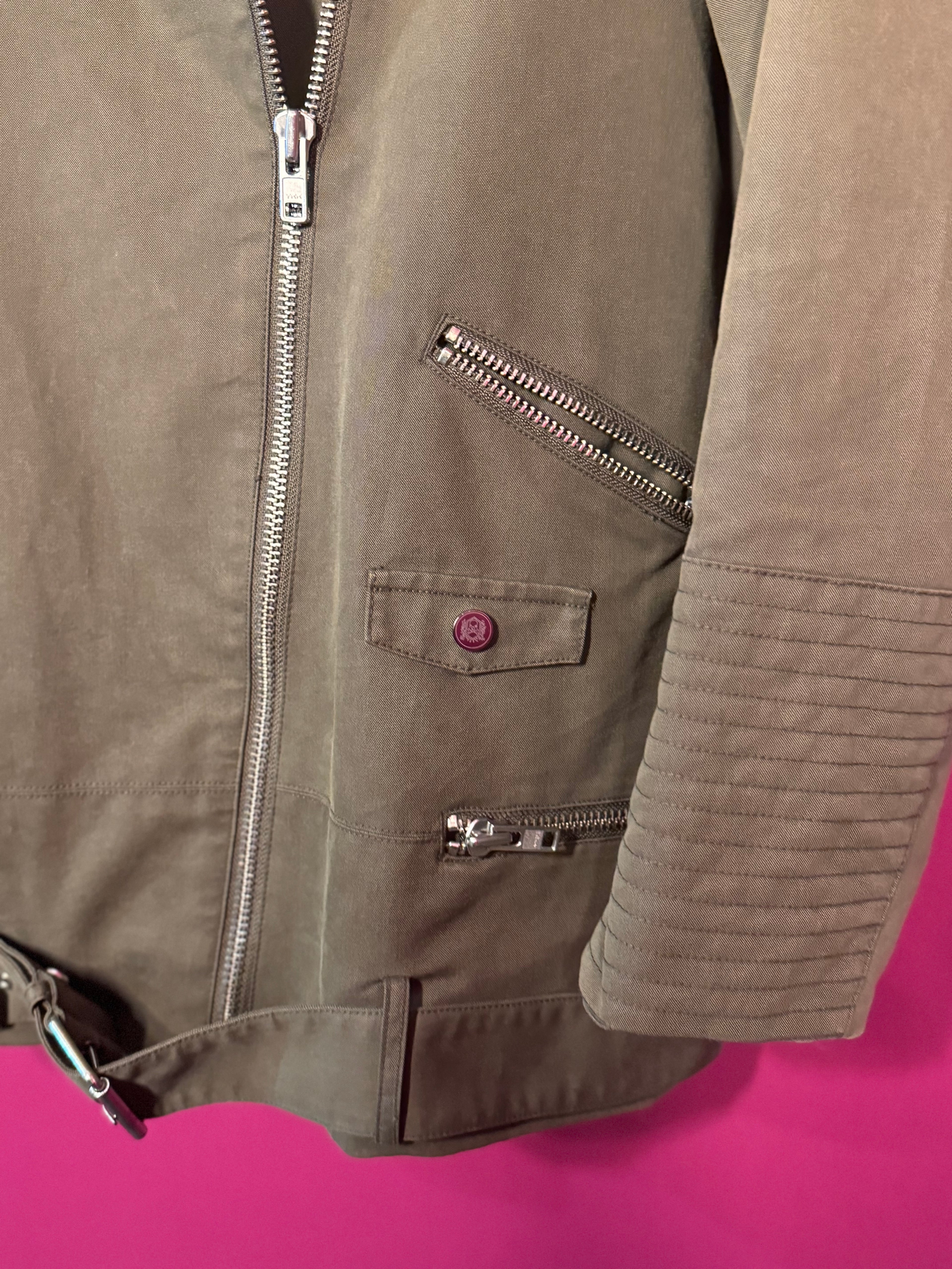 Manteau kaki col cuir noir