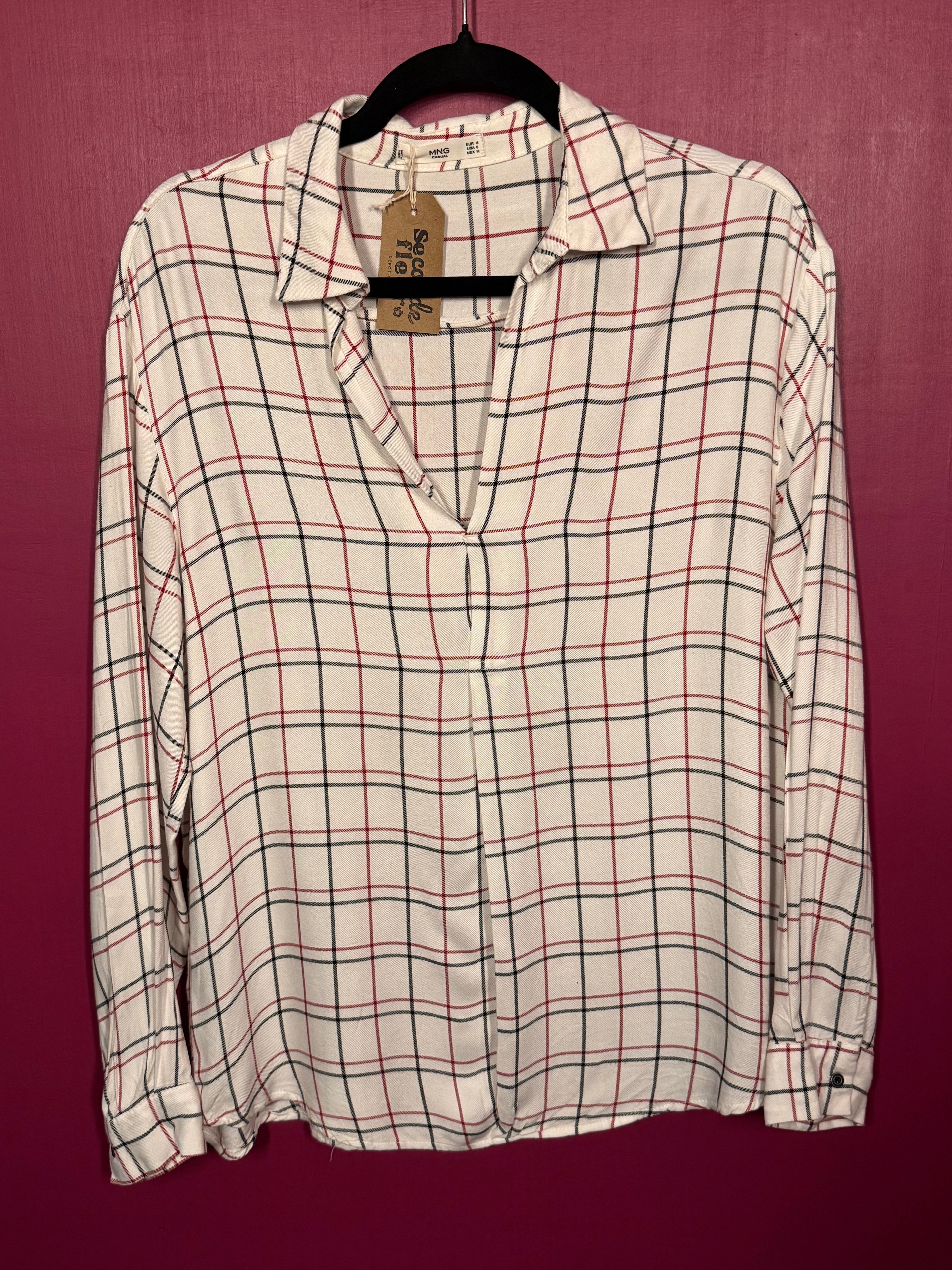 Blouse à carreaux rouge / blanc / noir