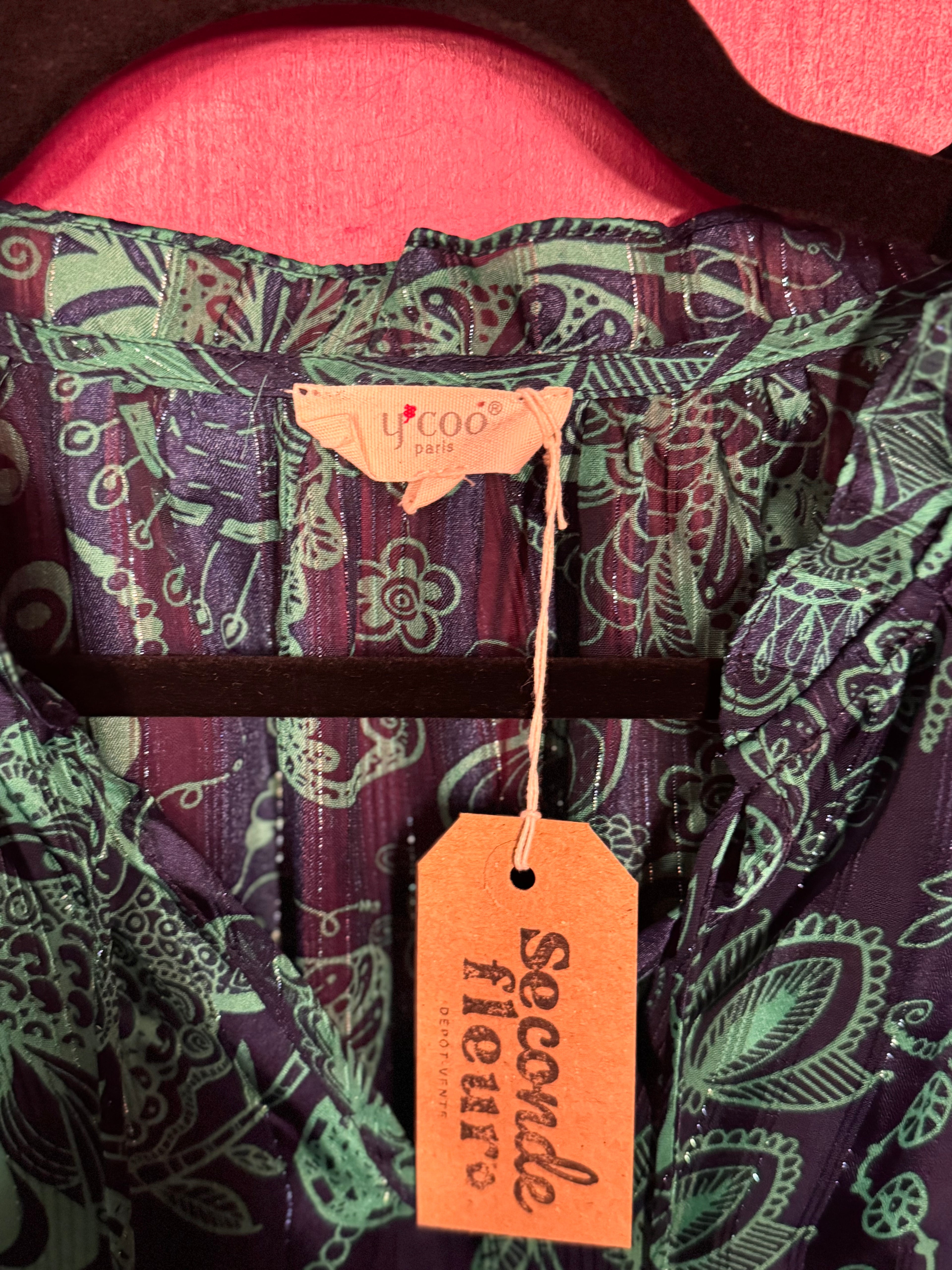 Blouse bleu / vert à motif floral