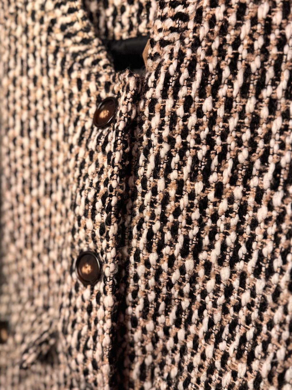 Manteau en tweed noir / écru / beige