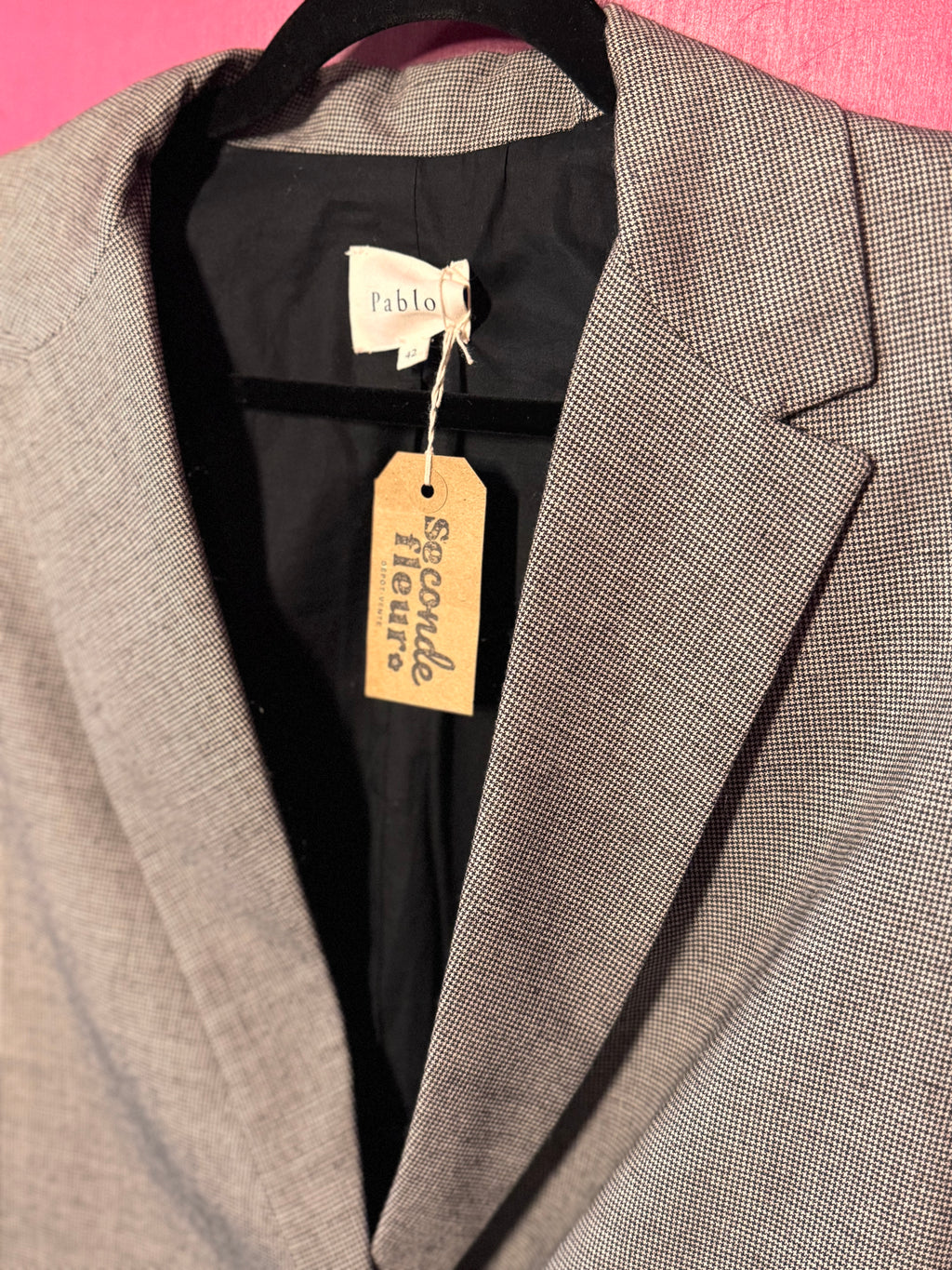 Blazer pied-de-poule noir / blanc en laine vierge