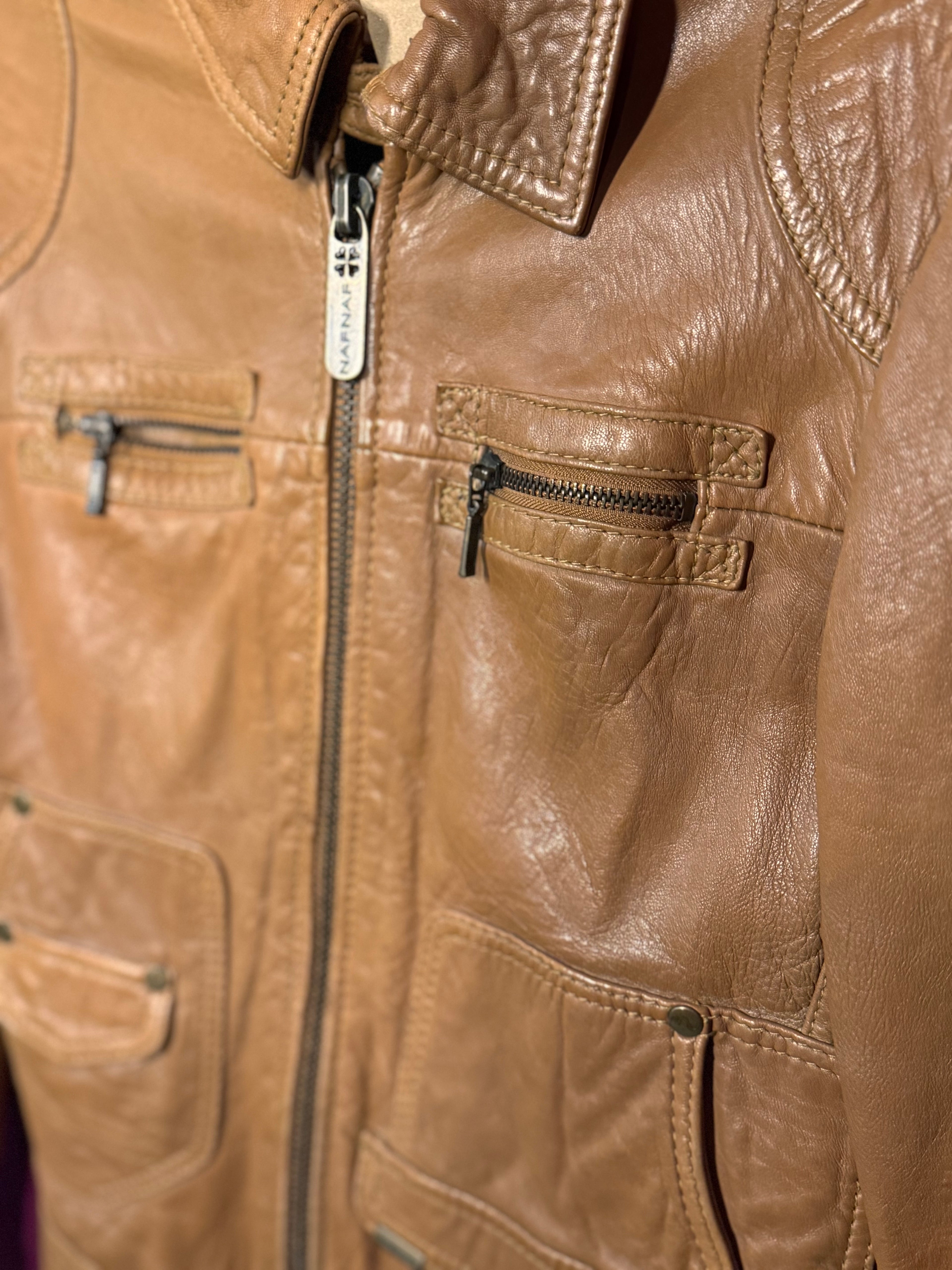 Veste en cuir d'agneau camel