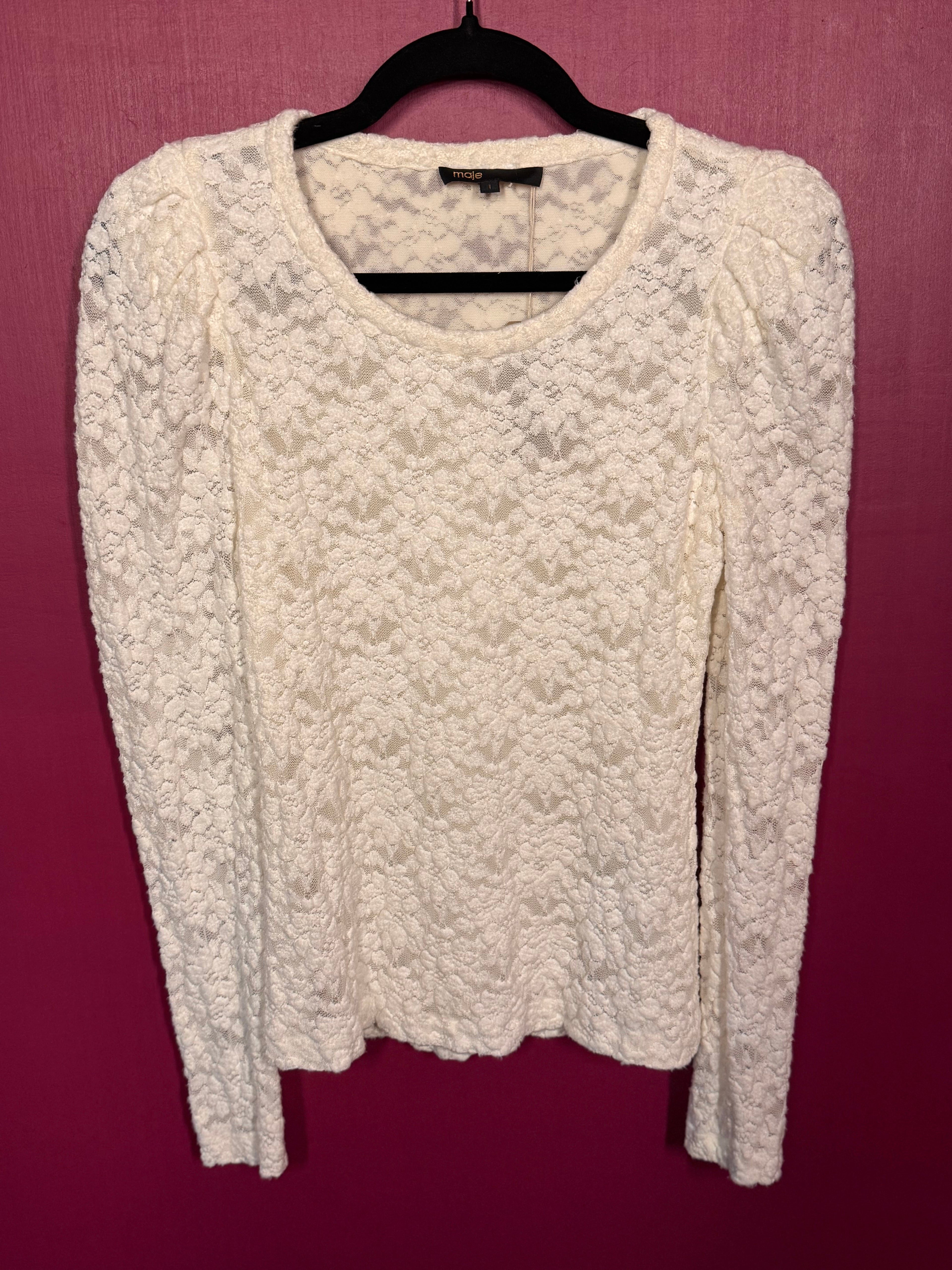 T-shirt manches longues dentelle blanc