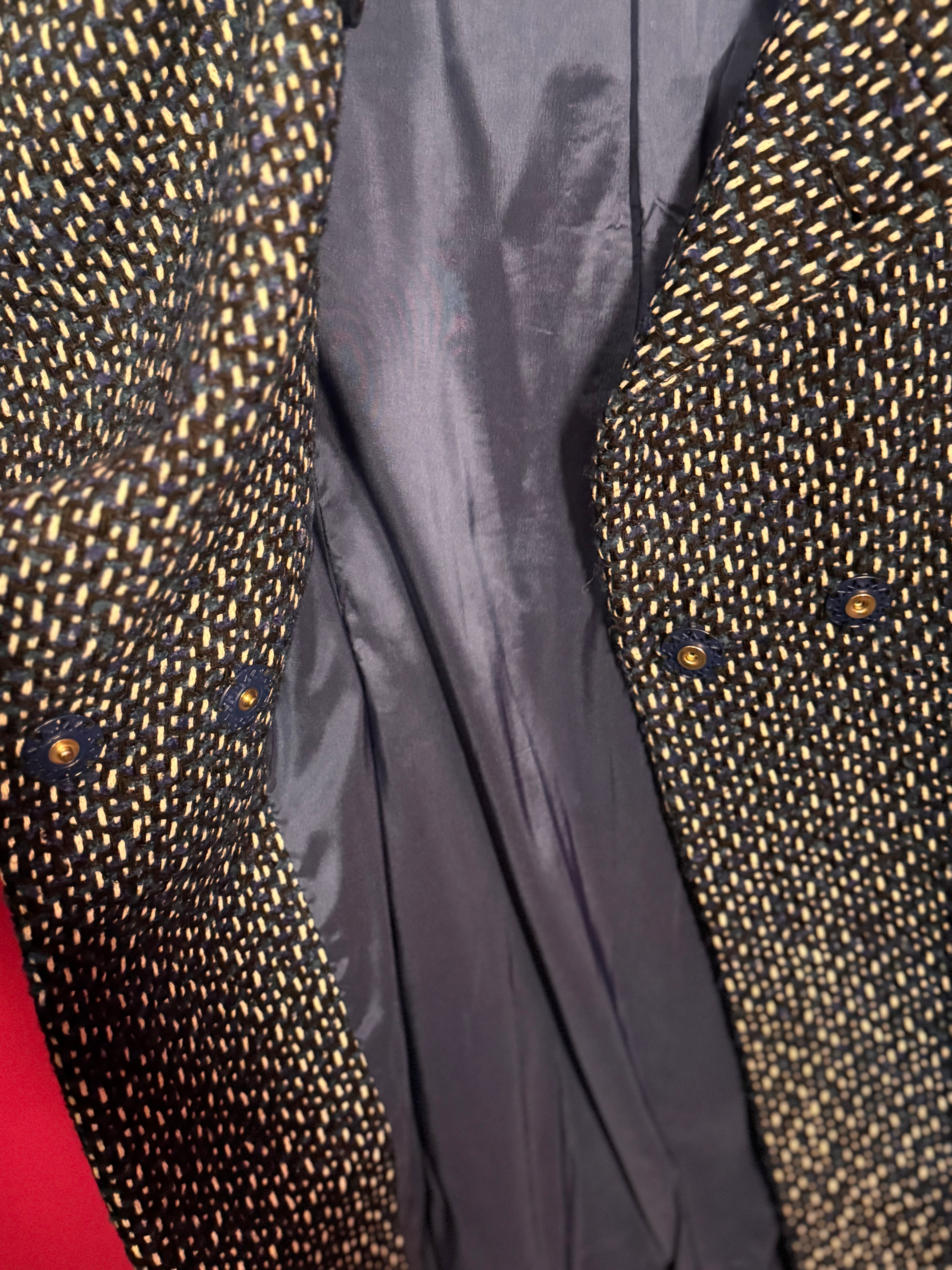 Manteau en tweed bleu / blanc / noir