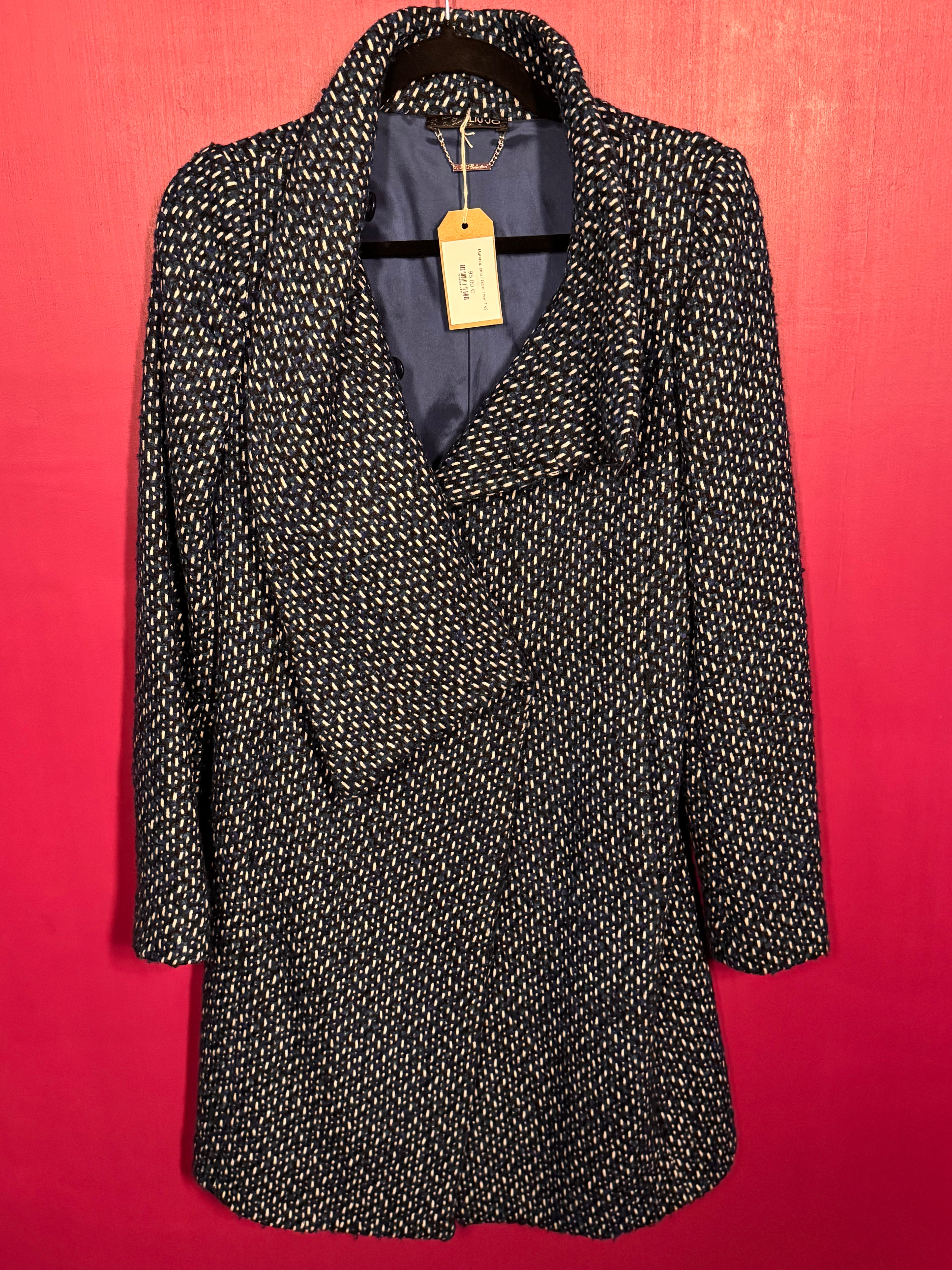 Manteau en tweed bleu / blanc / noir