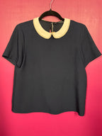 Blouse manches courtes col claudine marine