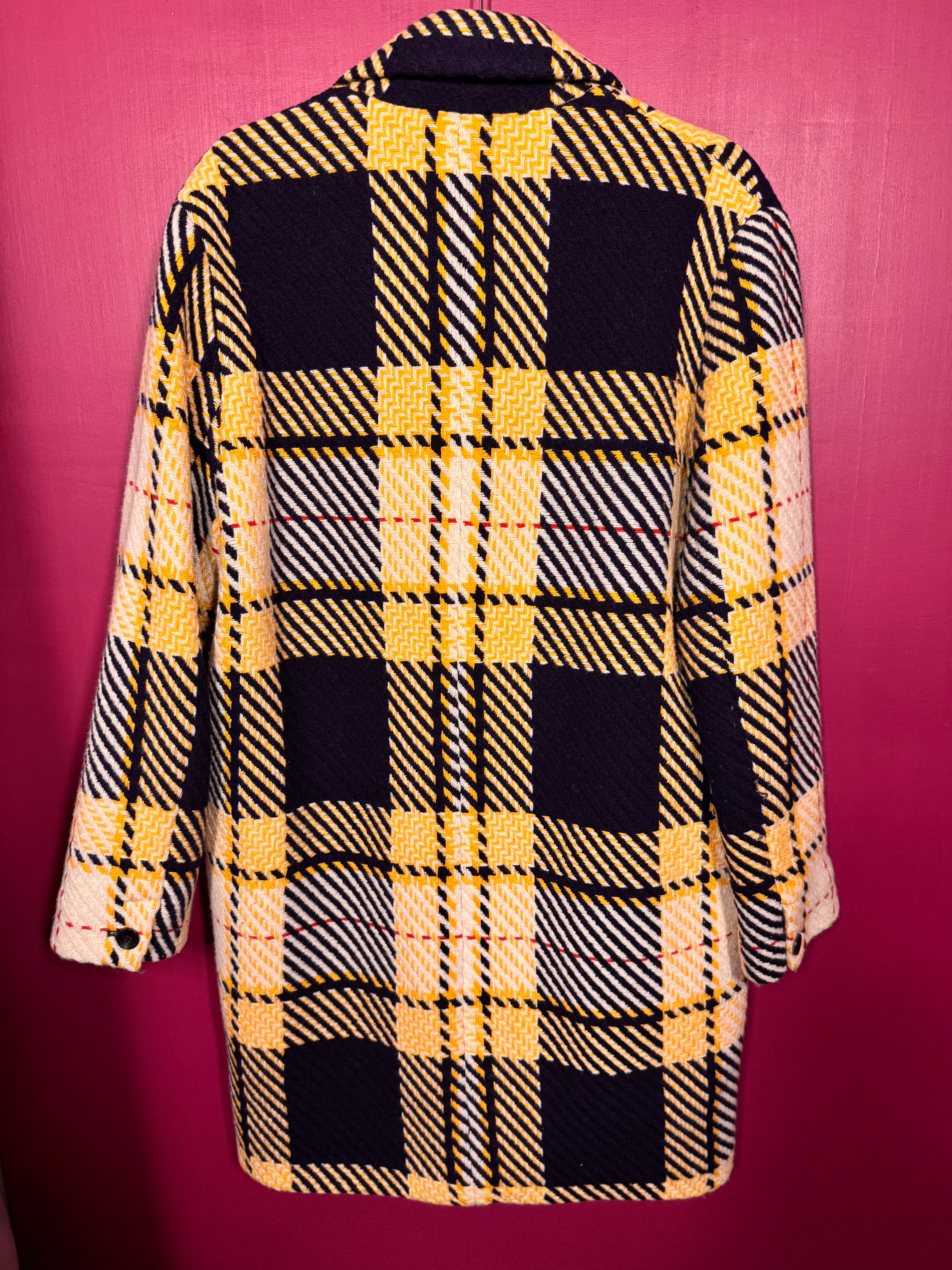 Manteau en laine marine / jaune / écru