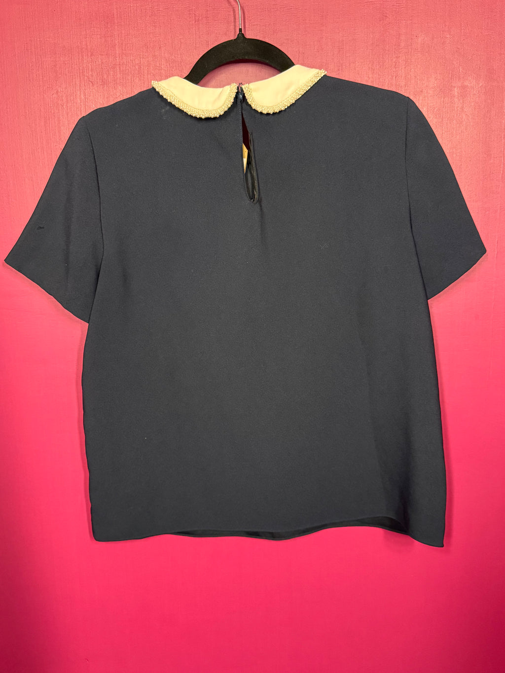 Blouse manches courtes col claudine marine