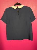 Blouse manches courtes col claudine marine