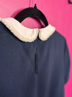 Blouse manches courtes col claudine marine