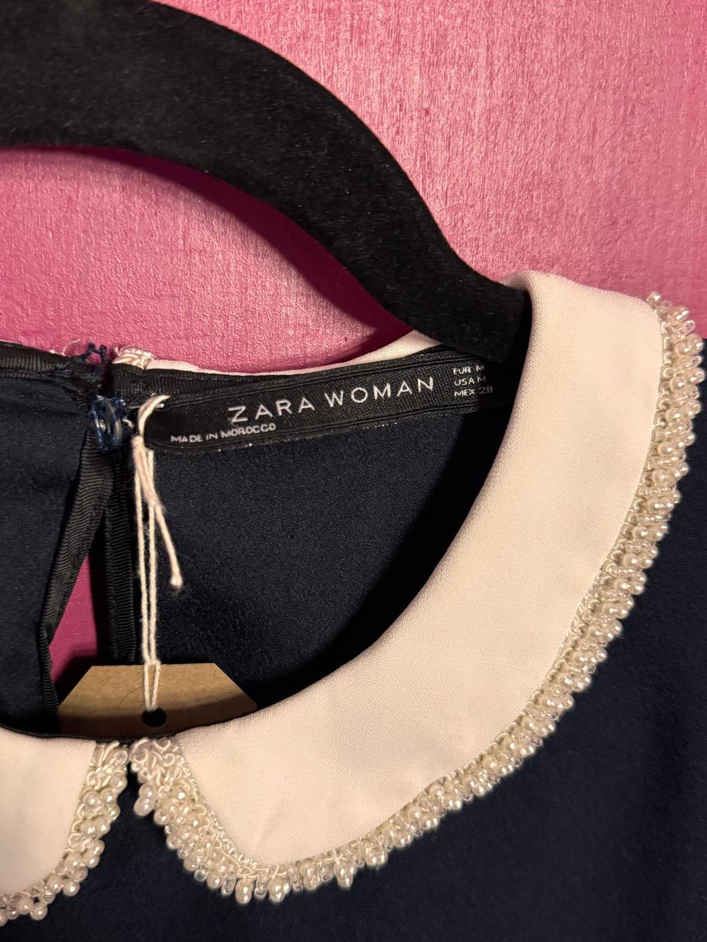 Blouse manches courtes col claudine marine