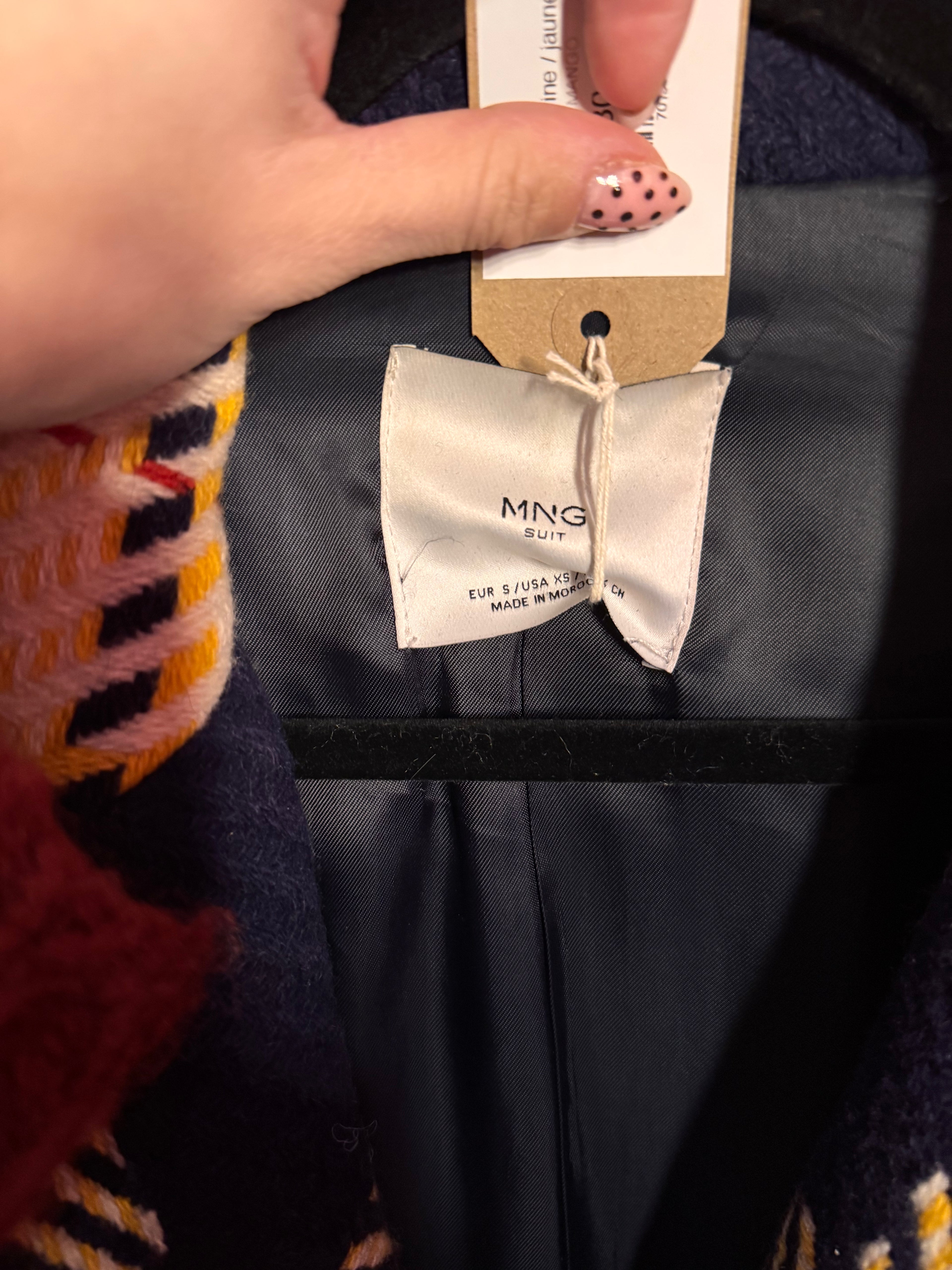 Manteau en laine marine / jaune / écru