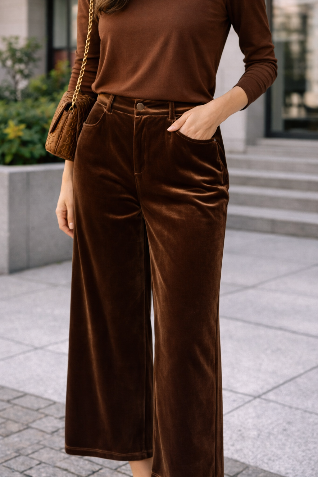 Pantalon marron velours satiné